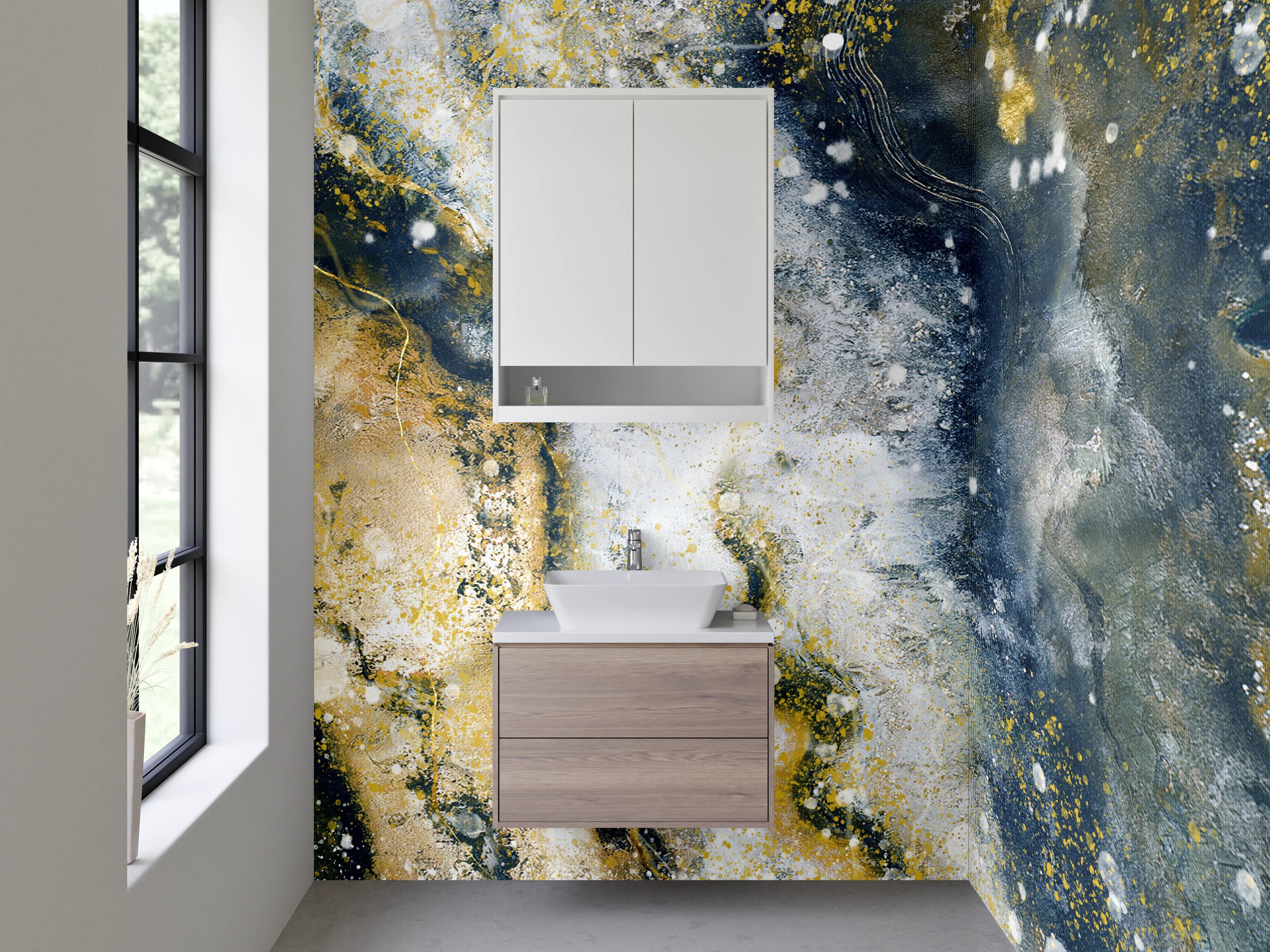 Waschbecken-Rückwand - Abstrakte Marmoroptik Gold Blau Weiß