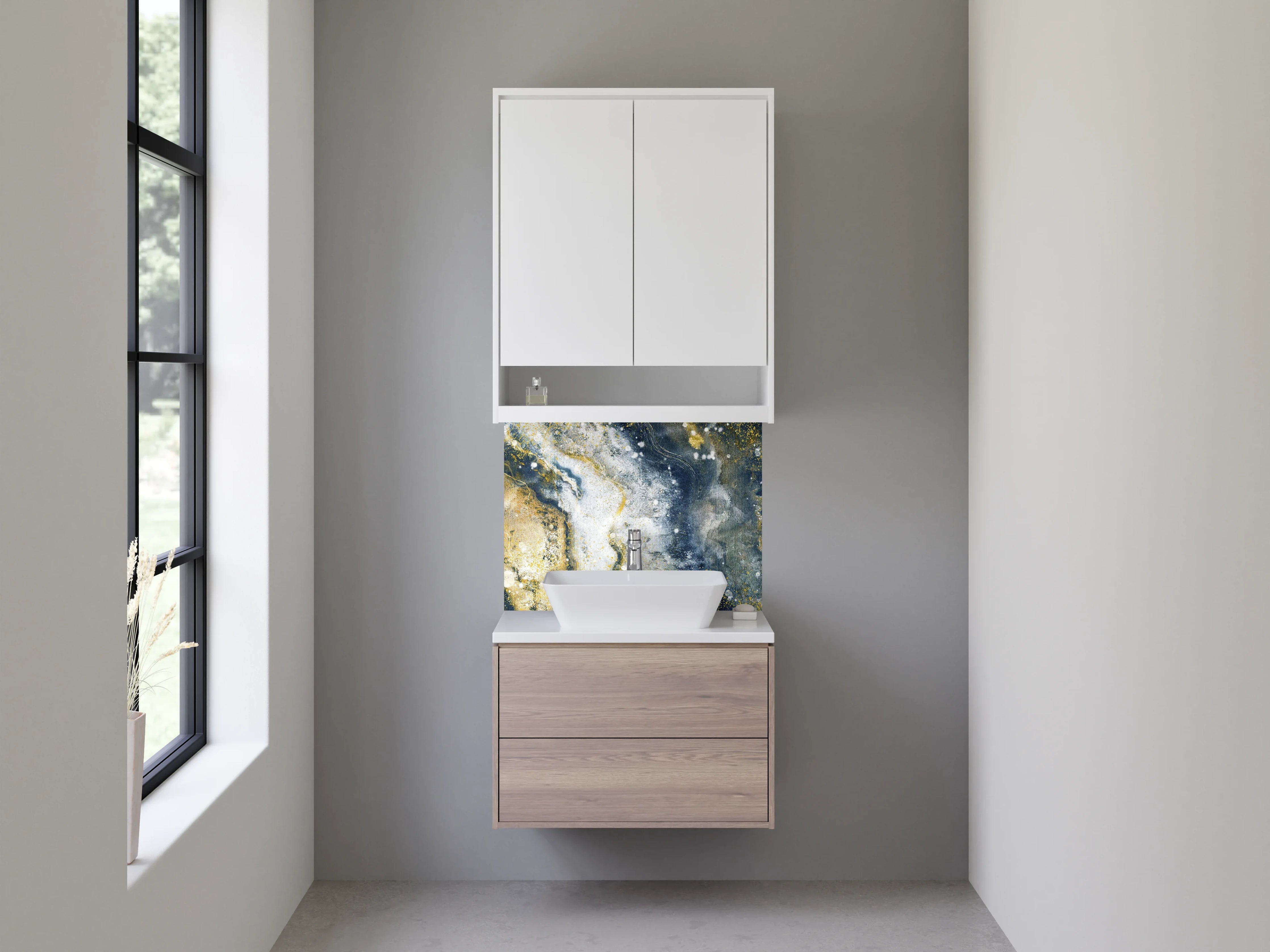 Waschbecken-Rückwand - Abstrakte Marmoroptik Gold Blau Weiß