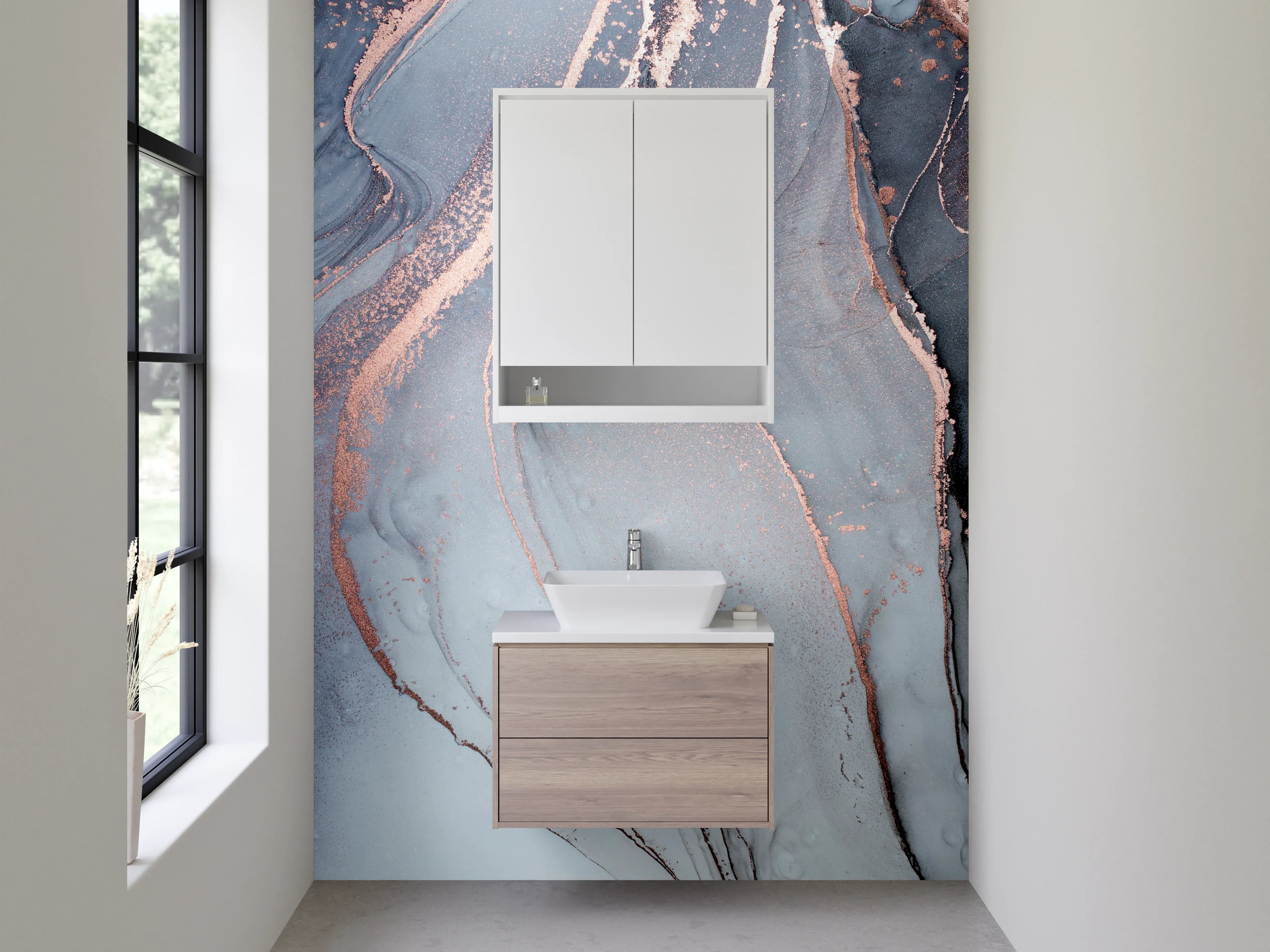 Waschbecken-Rückwand - Abstrakte Marmoroptik mit Metallic-Effekt