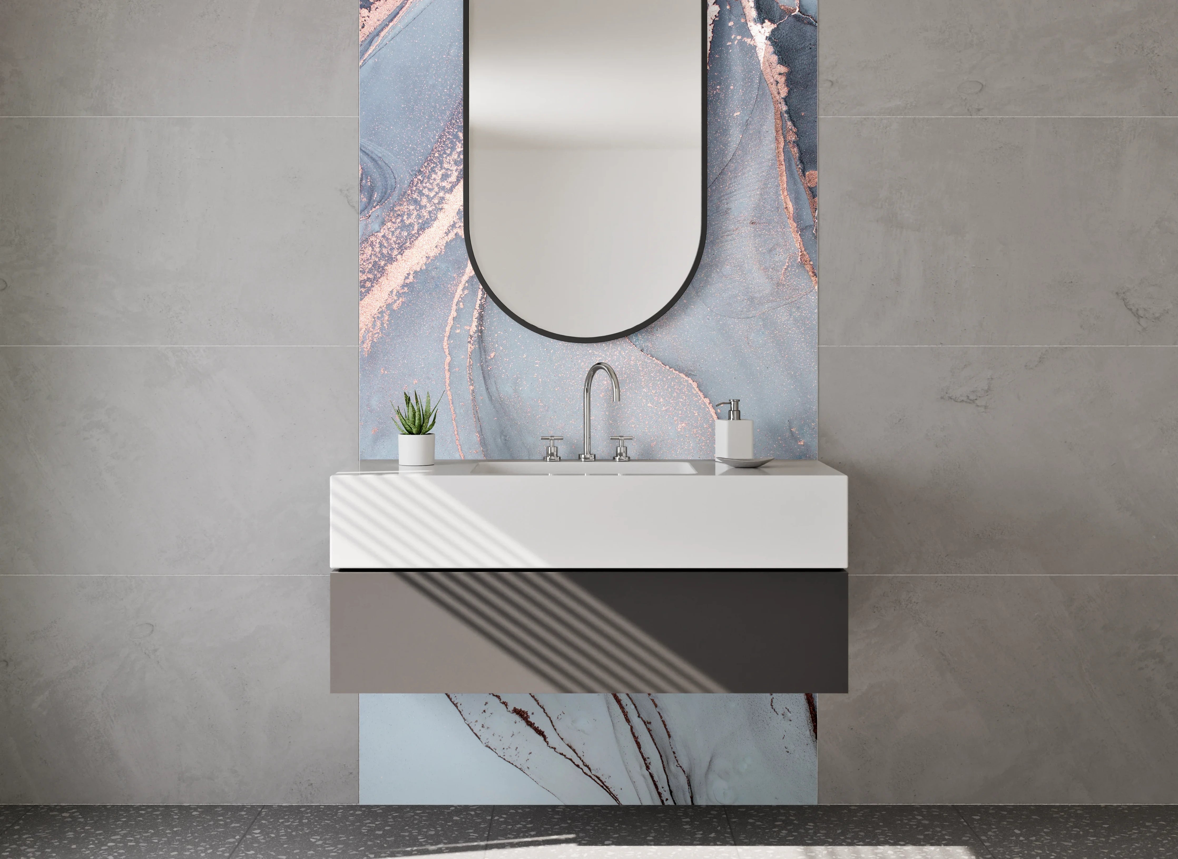 Waschbecken-Rückwand - Abstrakte Marmoroptik mit Metallic-Effekt