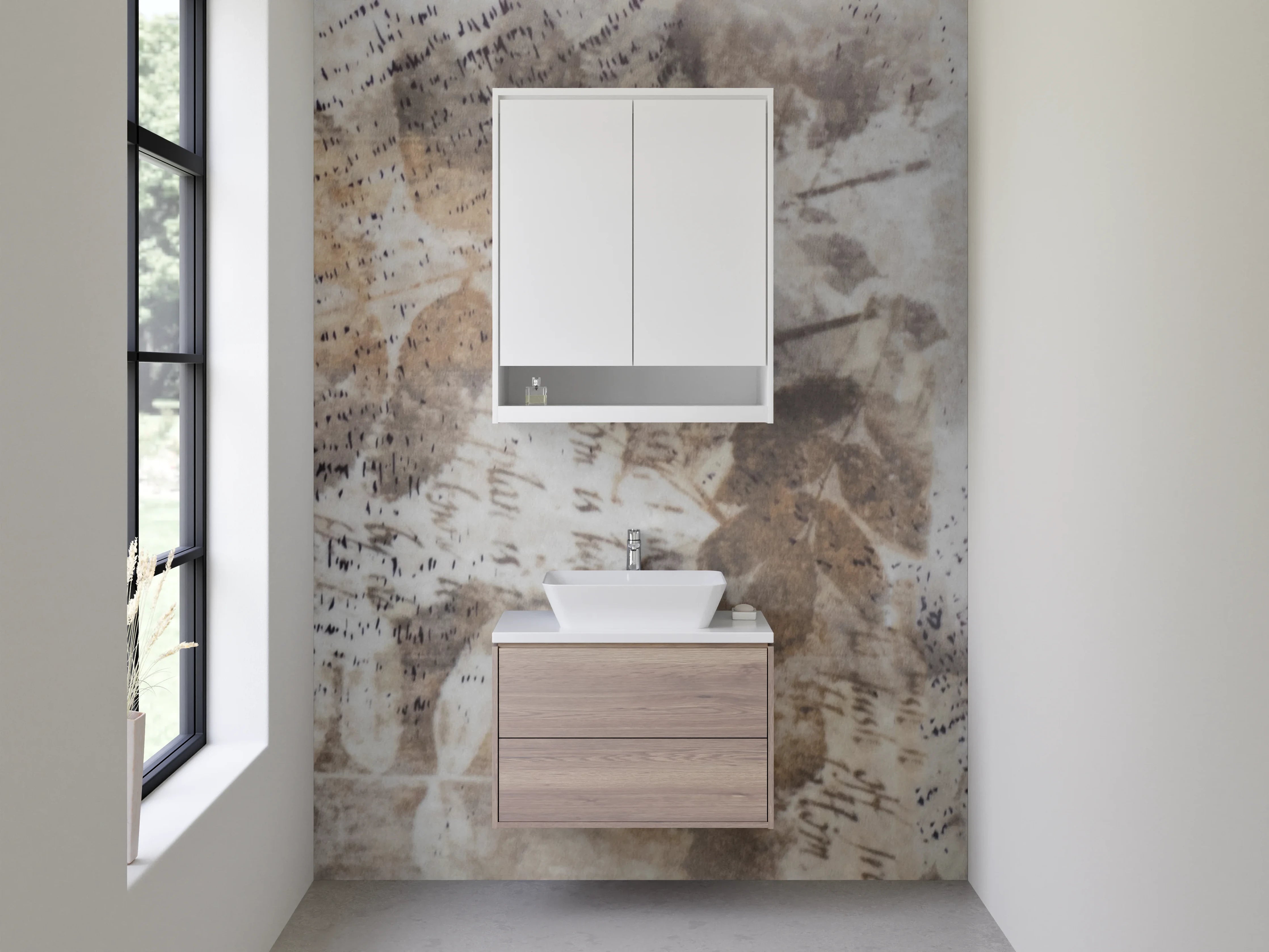 Waschbecken-Rückwand - Abstrakte Marmorstruktur Weiß Beige Braun