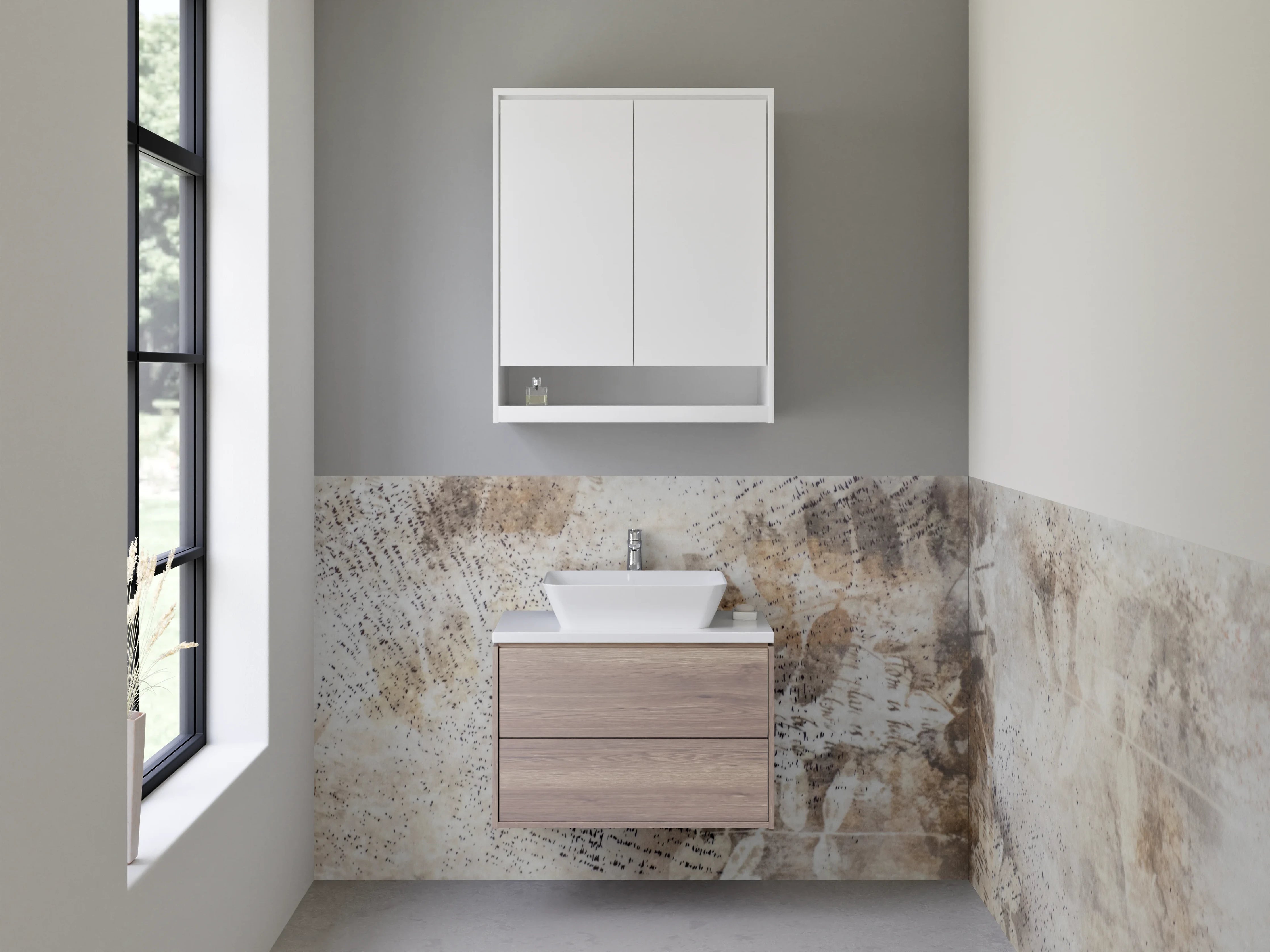 Waschbecken-Rückwand - Abstrakte Marmorstruktur Weiß Beige Braun