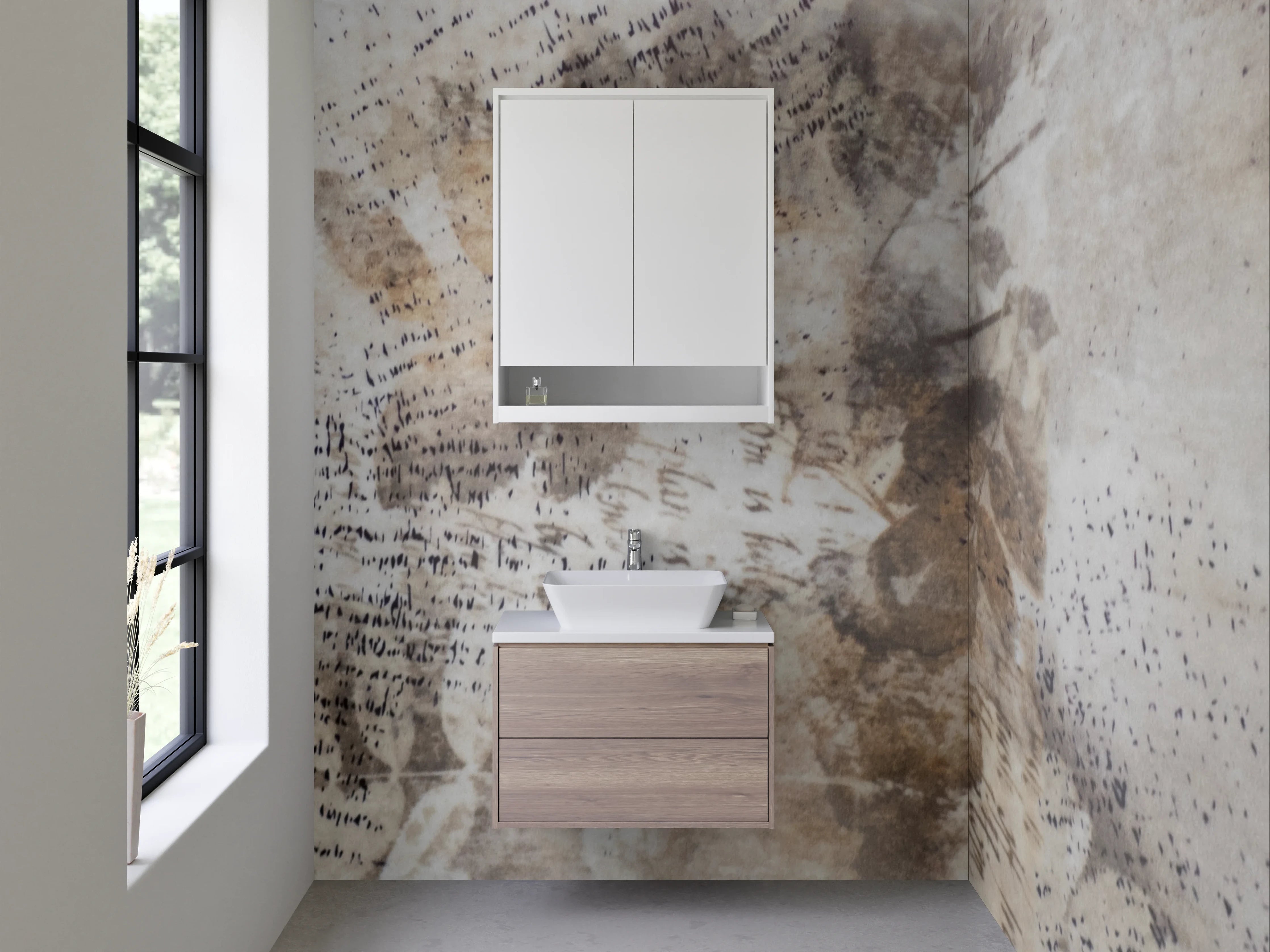 Waschbecken-Rückwand - Abstrakte Marmorstruktur Weiß Beige Braun