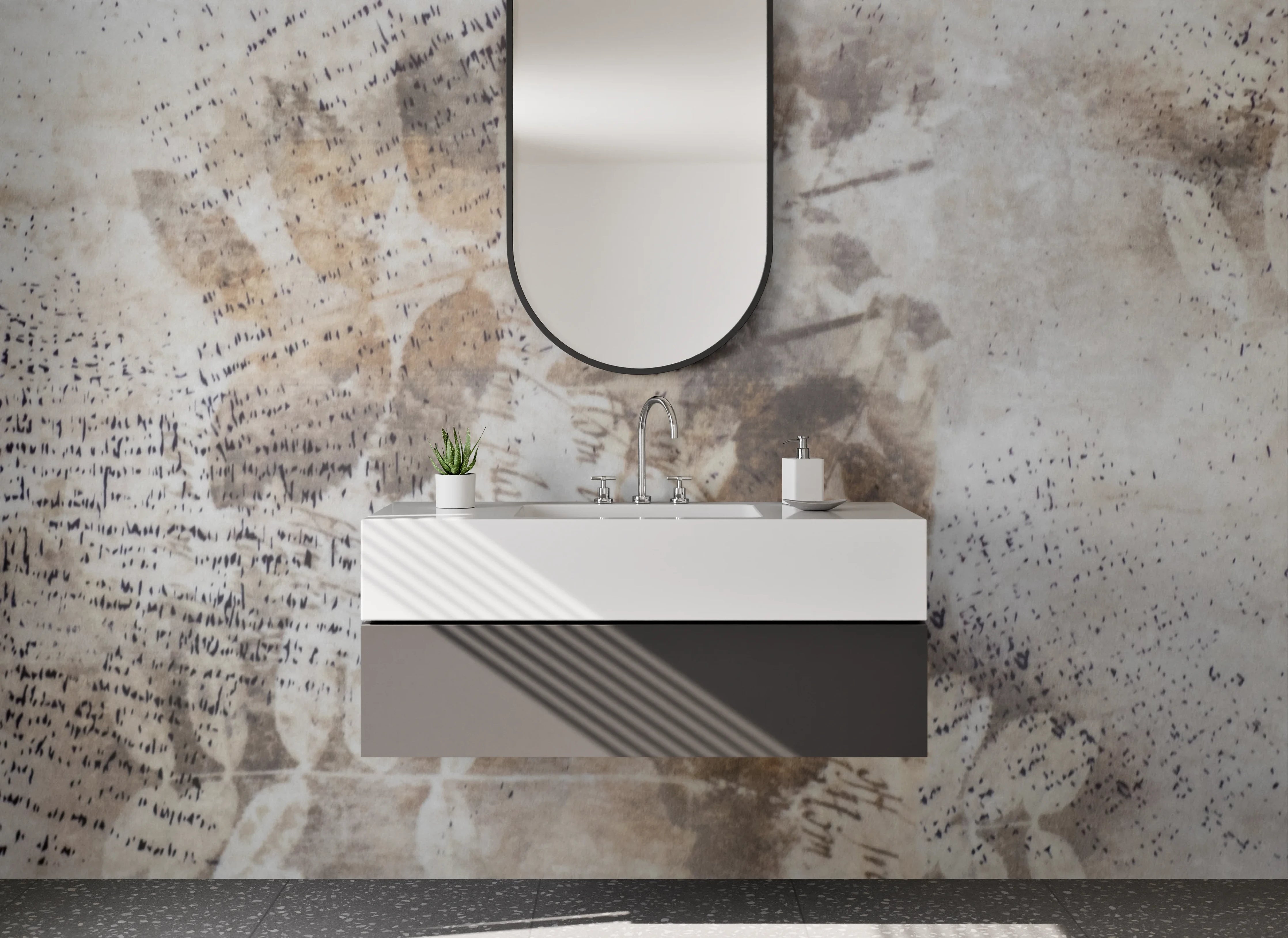 Waschbecken-Rückwand - Abstrakte Marmorstruktur Weiß Beige Braun