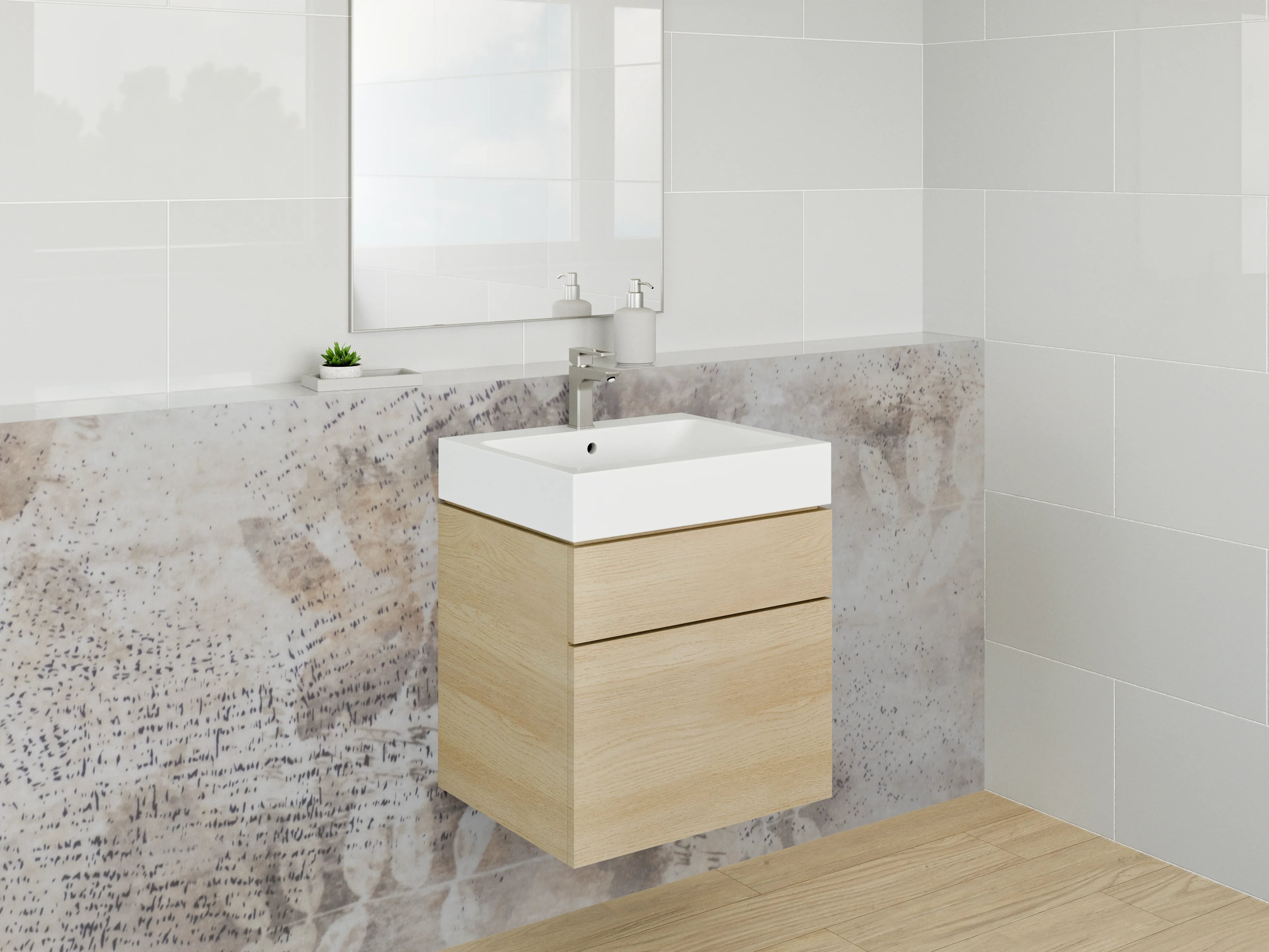 Waschbecken-Rückwand - Abstrakte Marmorstruktur Weiß Beige Braun