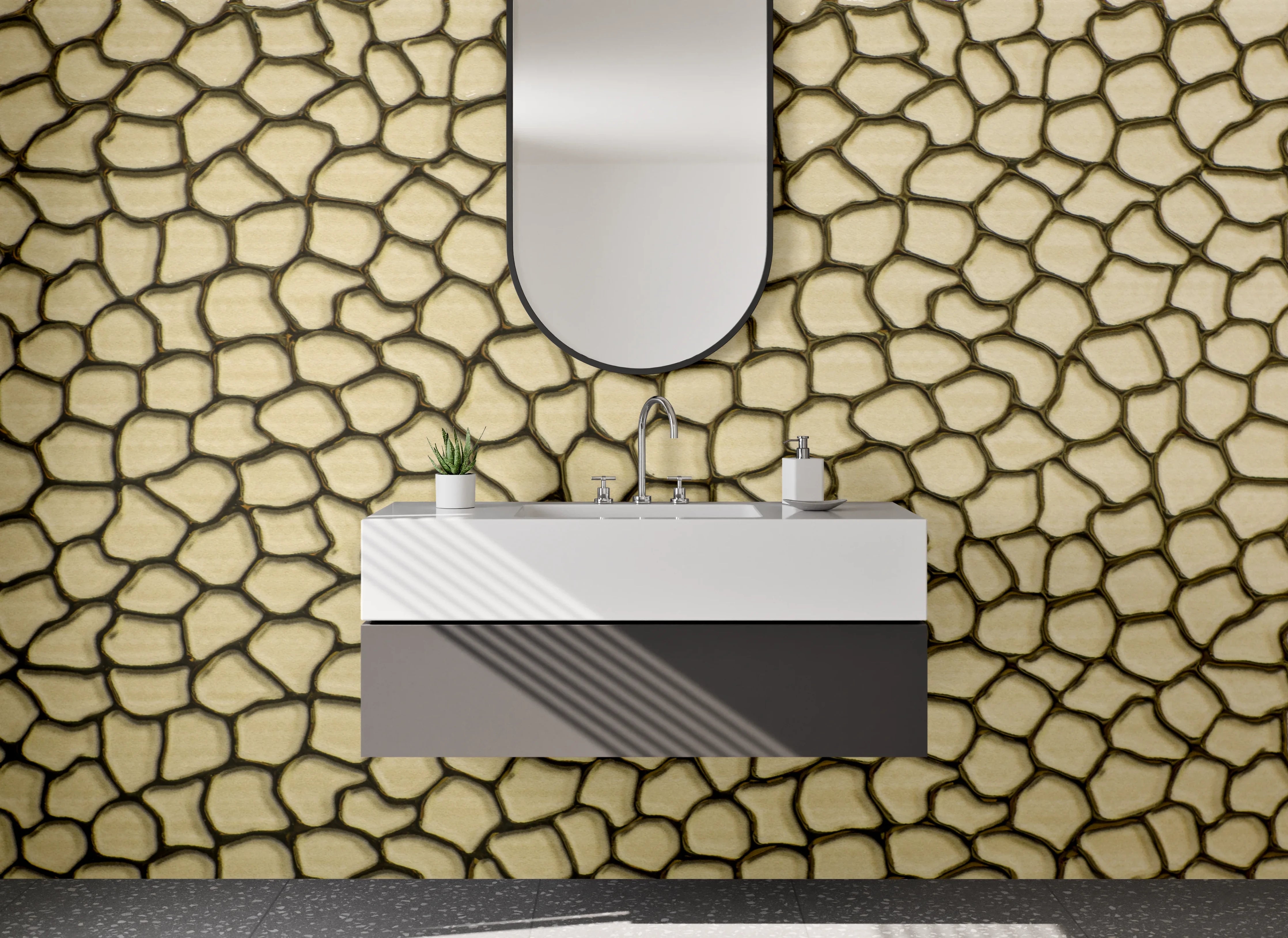 Waschbecken-Rückwand - Abstrakte Mosaikstruktur beige-braun