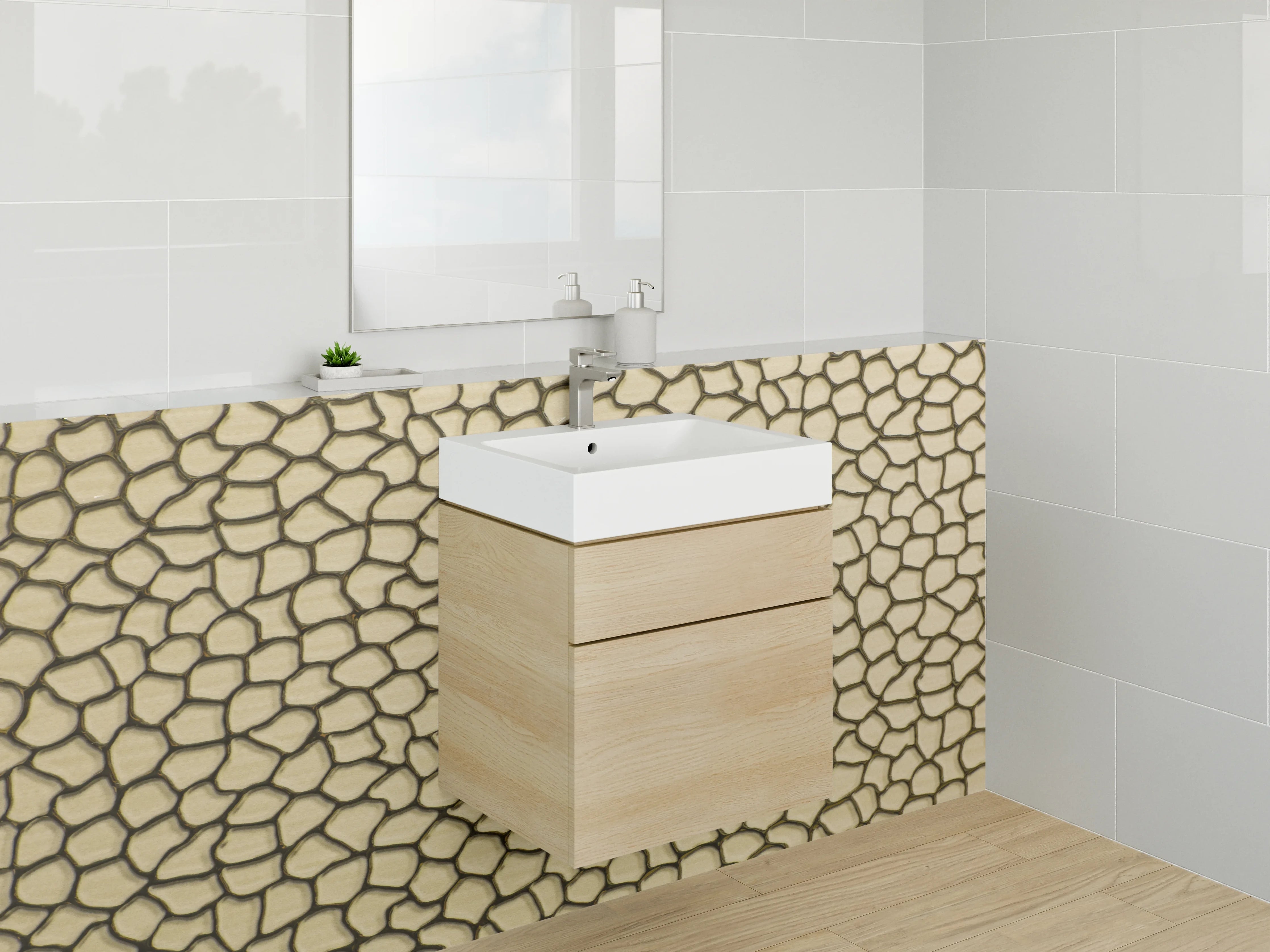 Waschbecken-Rückwand - Abstrakte Mosaikstruktur beige-braun