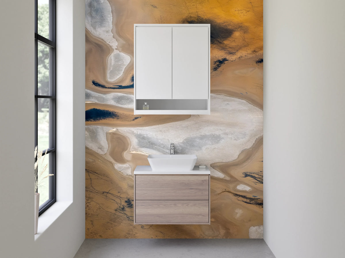 Waschbecken-Rückwand - Abstrakte Naturstruktur in Beige und Weiß