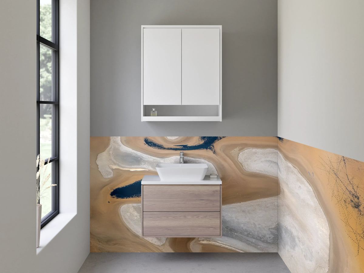 Waschbecken-Rückwand - Abstrakte Naturstruktur in Beige und Weiß