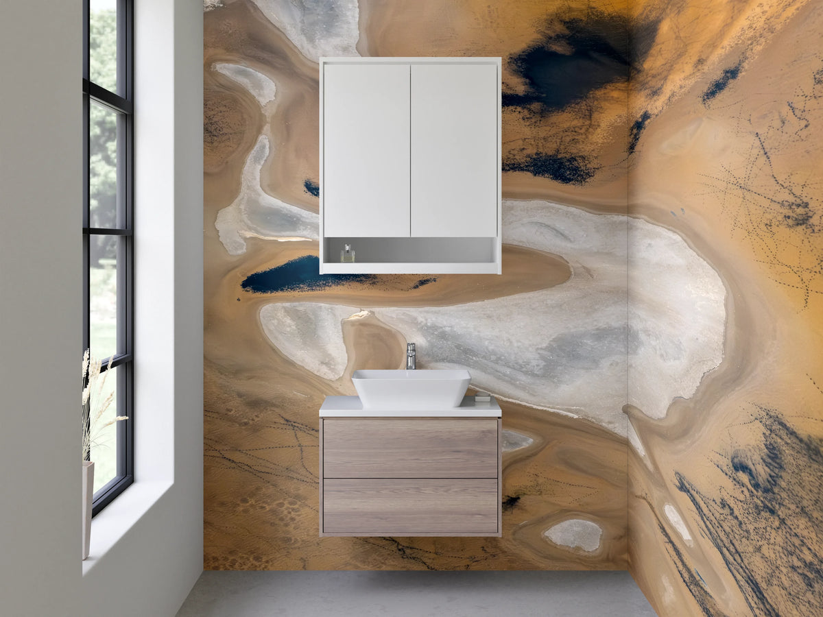 Waschbecken-Rückwand - Abstrakte Naturstruktur in Beige und Weiß