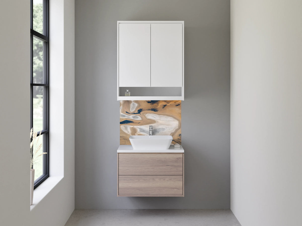 Waschbecken-Rückwand - Abstrakte Naturstruktur in Beige und Weiß