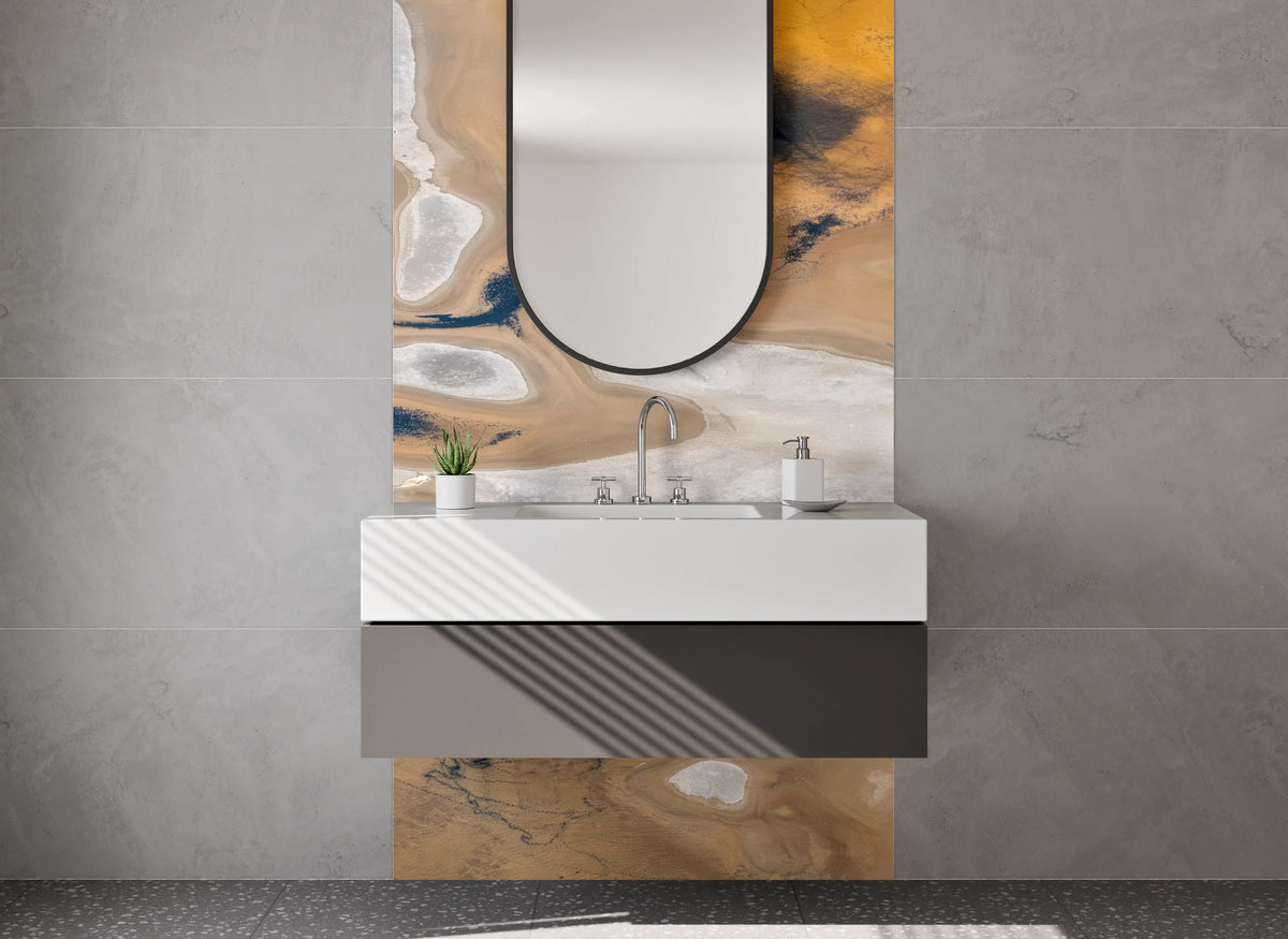 Waschbecken-Rückwand - Abstrakte Naturstruktur in Beige und Weiß
