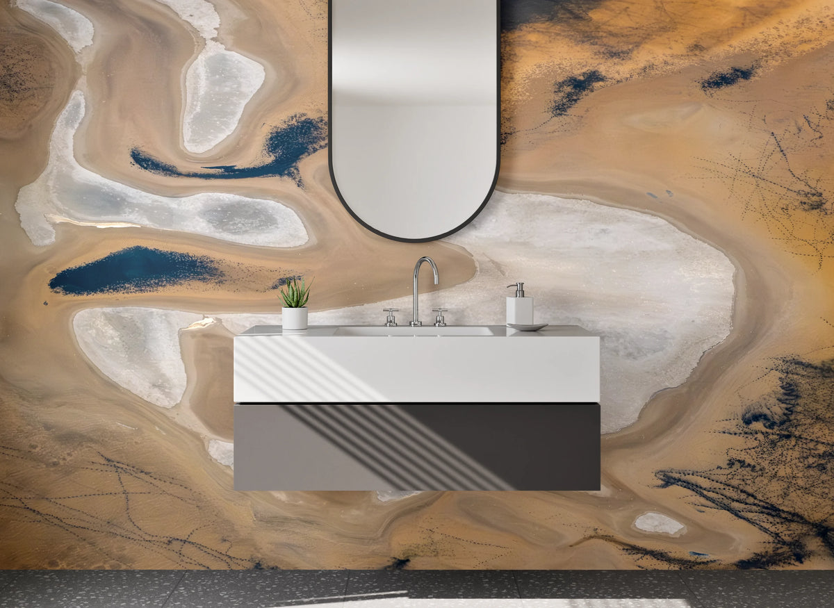 Waschbecken-Rückwand - Abstrakte Naturstruktur in Beige und Weiß