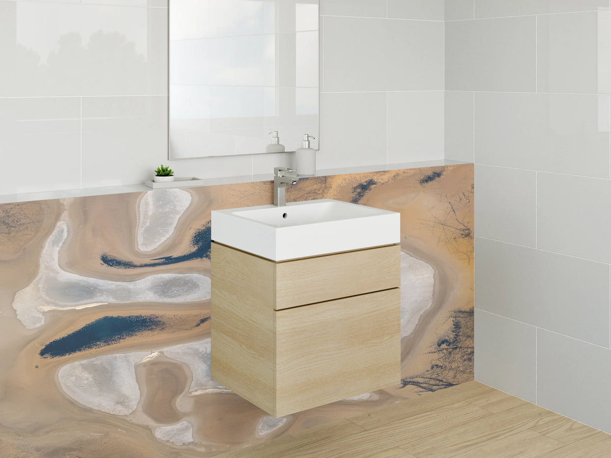 Waschbecken-Rückwand - Abstrakte Naturstruktur in Beige und Weiß