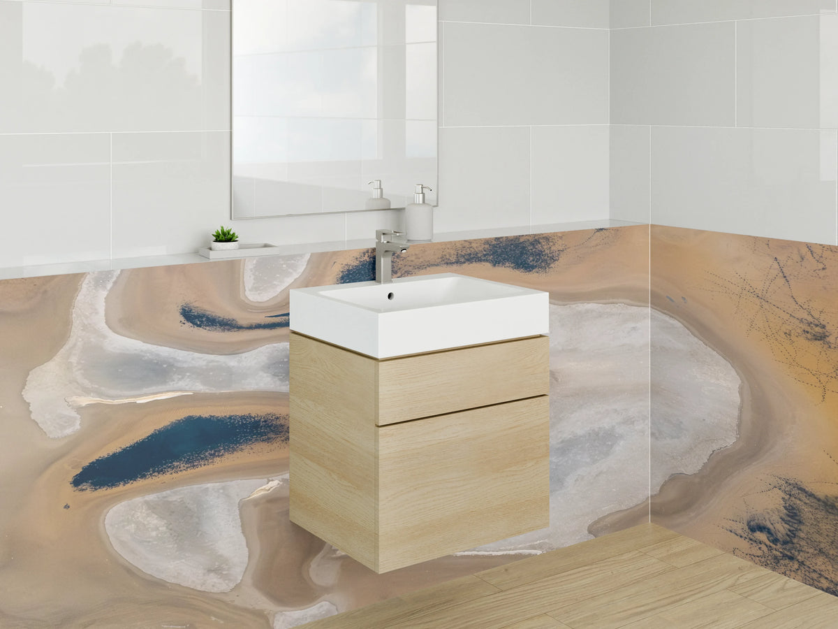 Waschbecken-Rückwand - Abstrakte Naturstruktur in Beige und Weiß