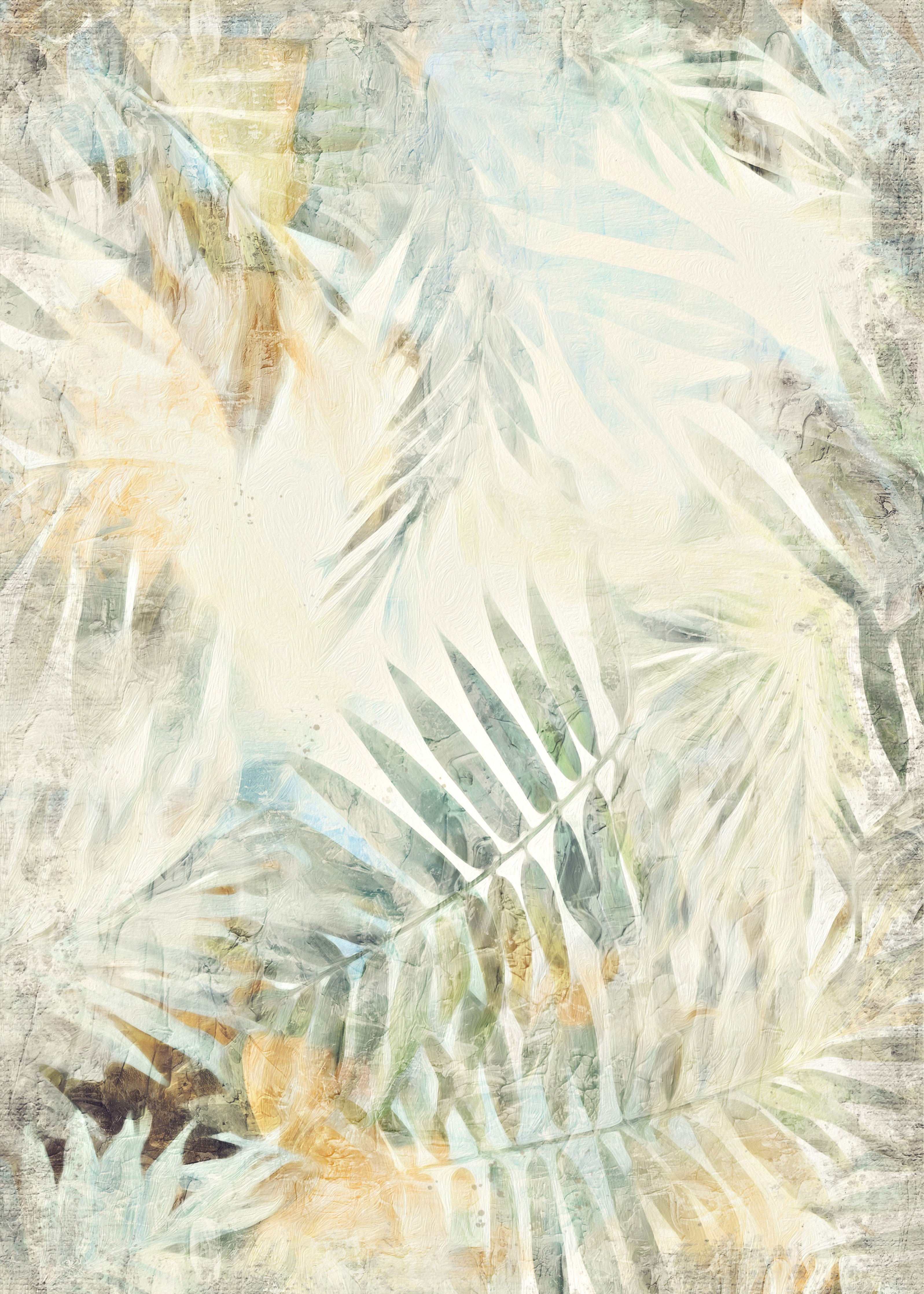 Waschbecken-Rückwand-Abstrakte Palmenblätter Weiß Beige