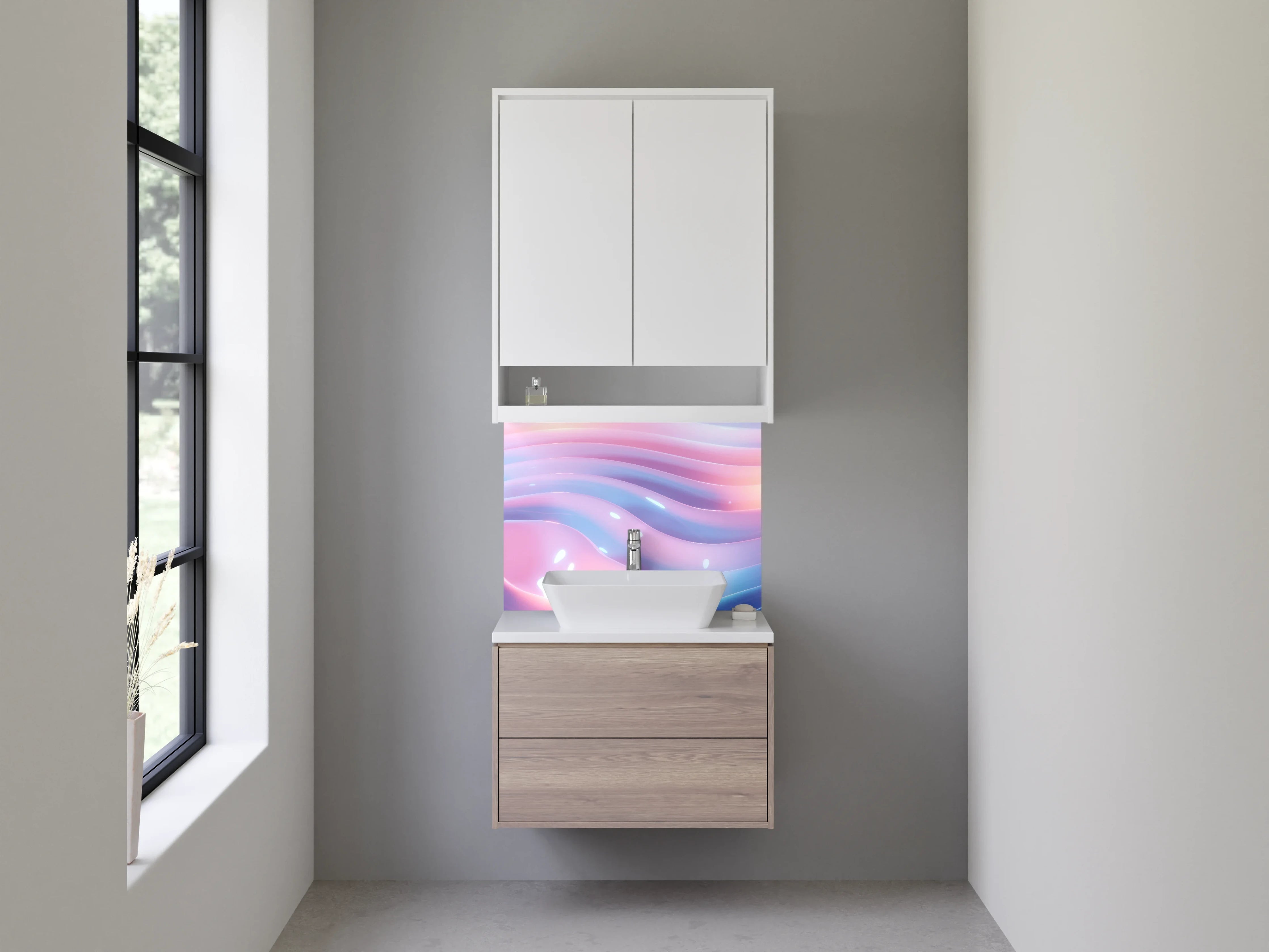 Waschbecken-Rückwand - Abstrakte Pastell-Wellenrückwand