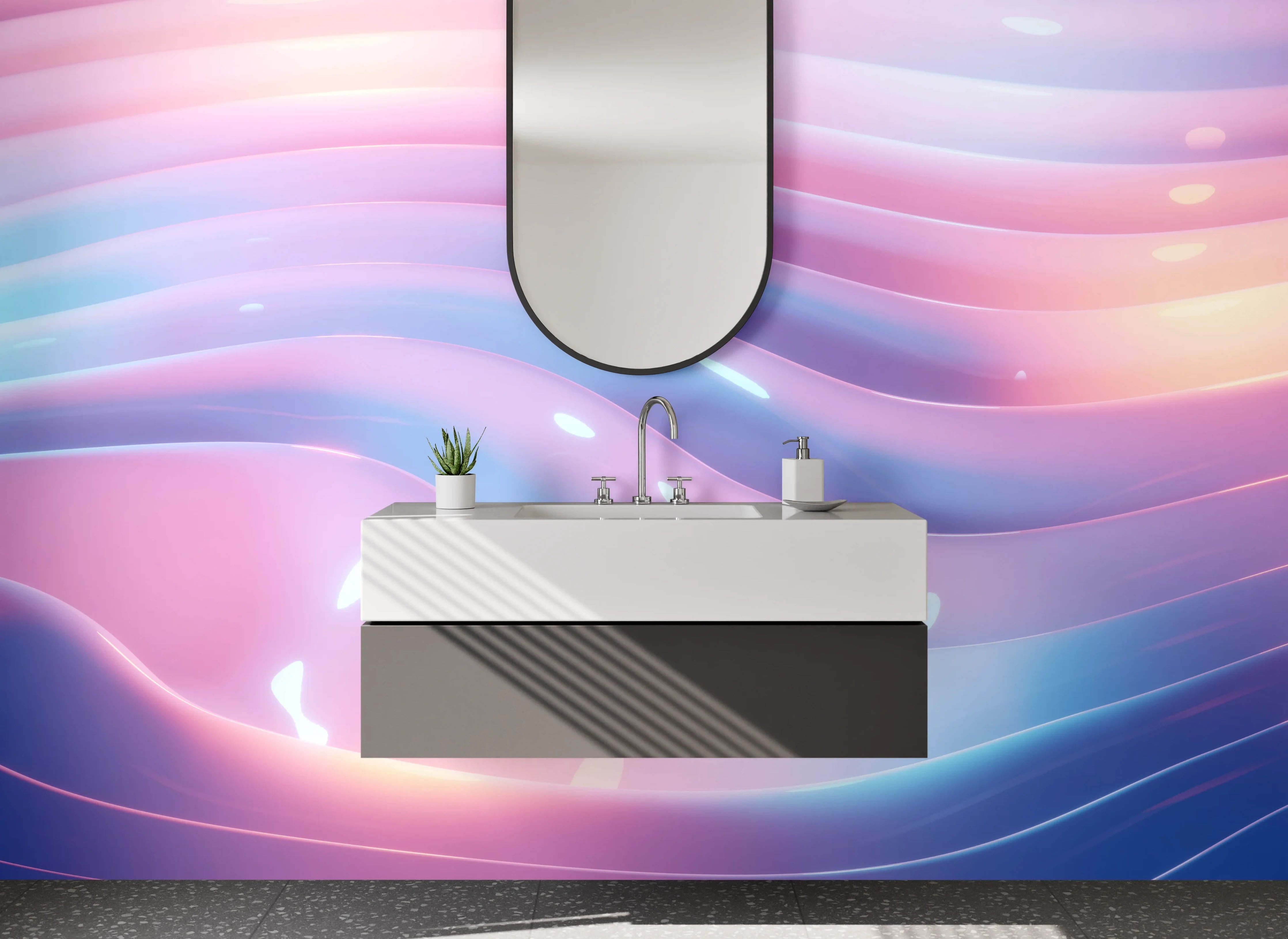 Waschbecken-Rückwand - Abstrakte Pastell-Wellenrückwand