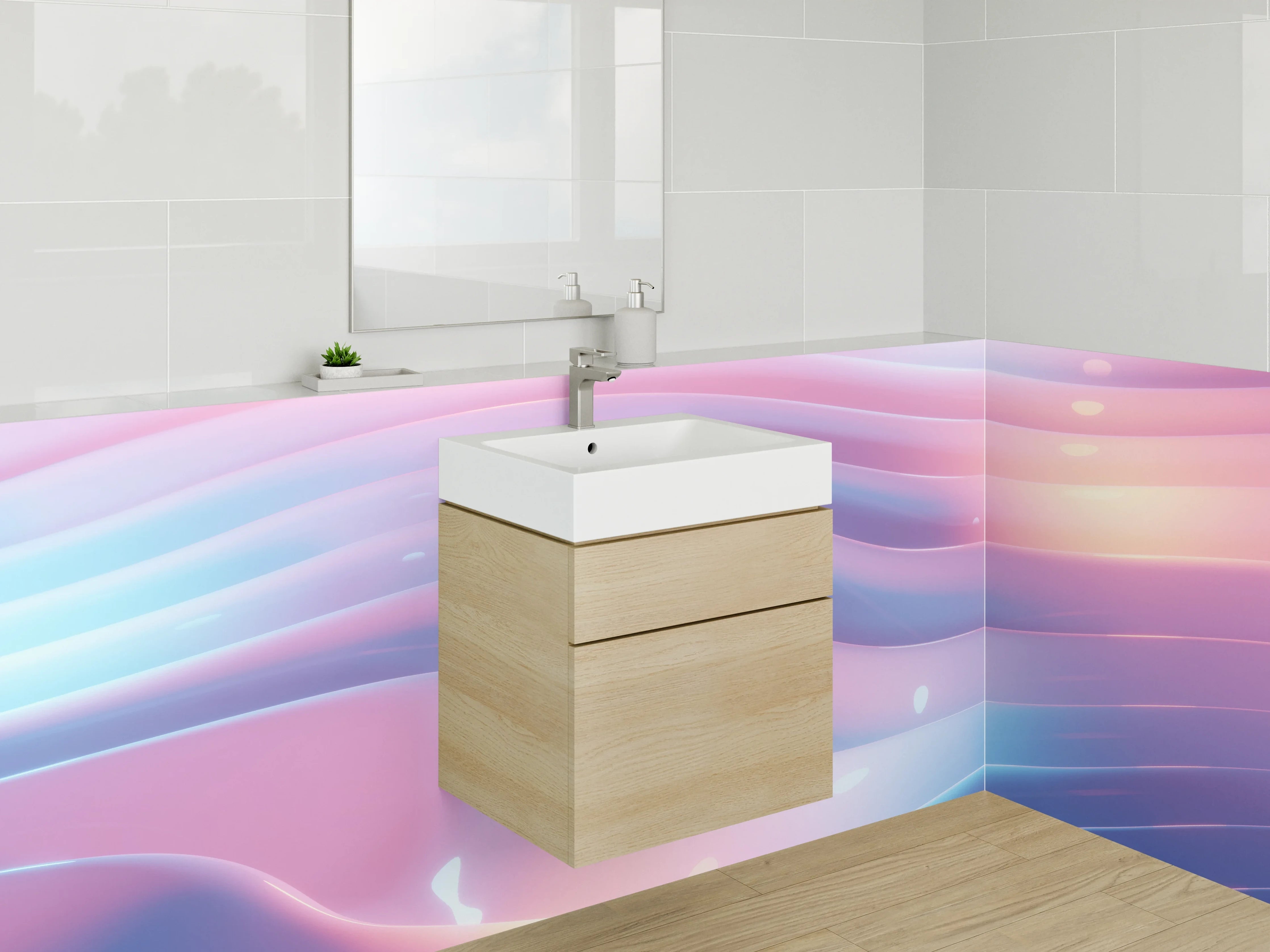Waschbecken-Rückwand - Abstrakte Pastell-Wellenrückwand