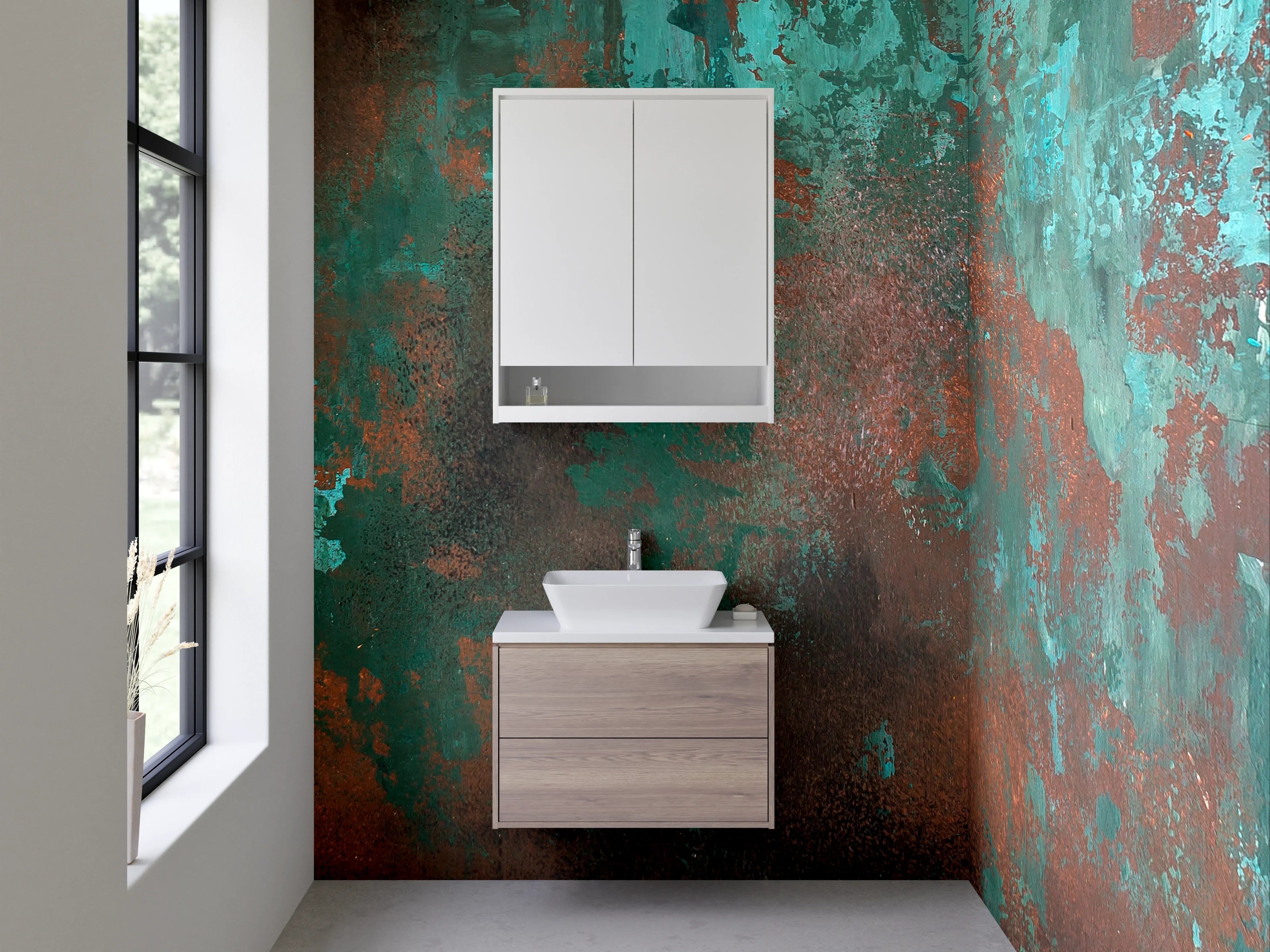 Waschbecken-Rückwand - Abstrakte Patina-Optik Türkis Braun
