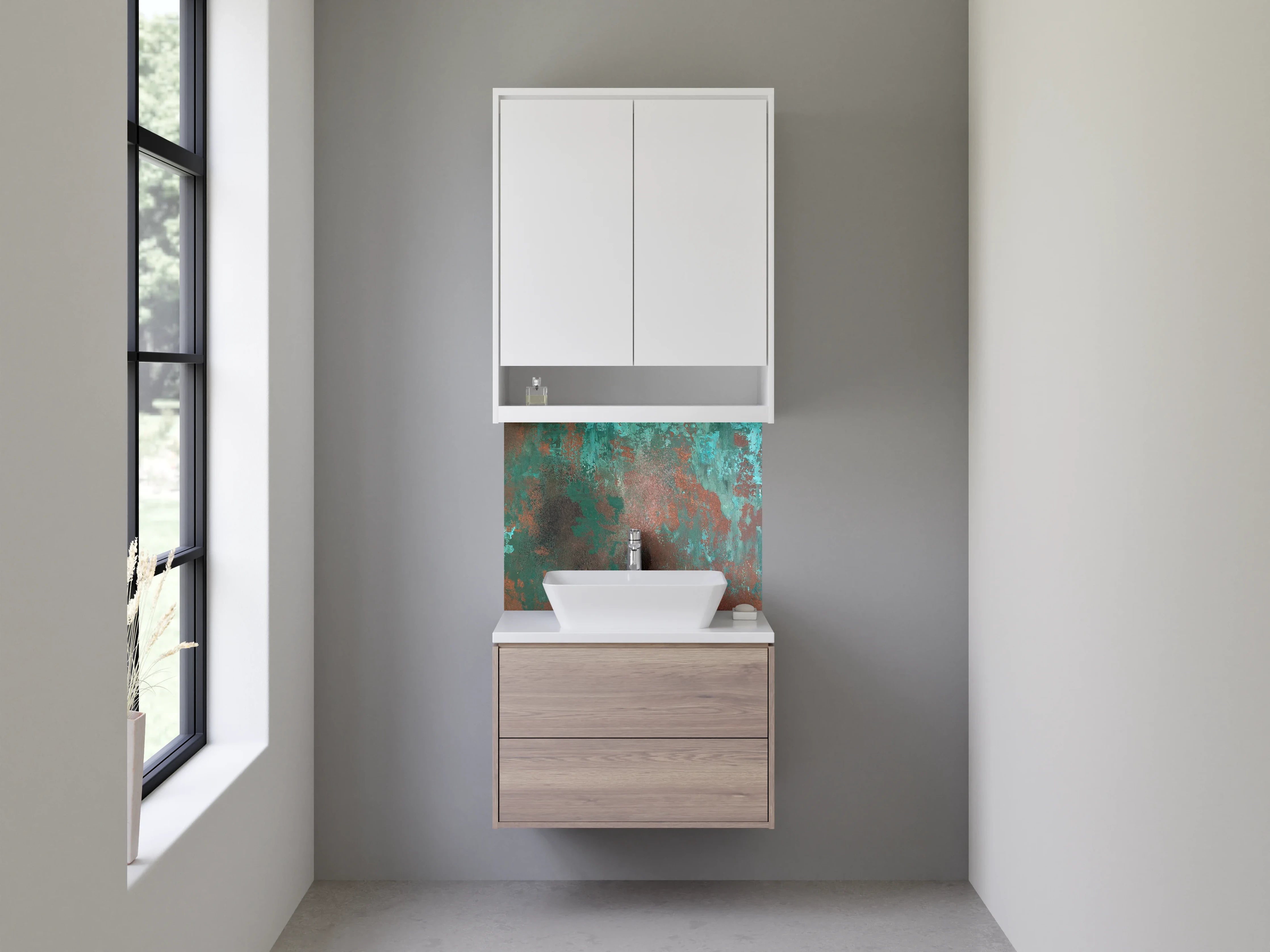 Waschbecken-Rückwand - Abstrakte Patina-Optik Türkis Braun