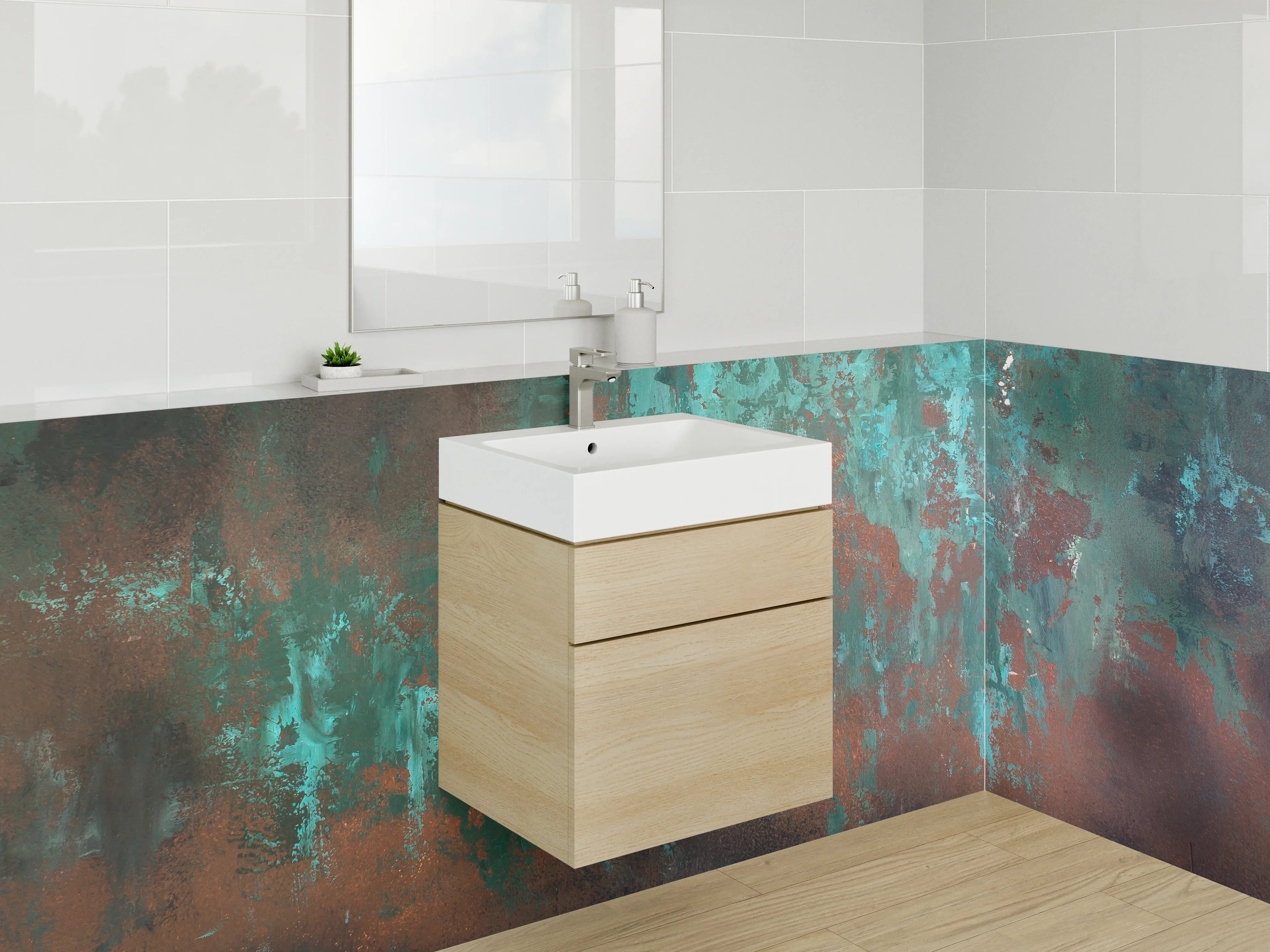 Waschbecken-Rückwand - Abstrakte Patina-Optik Türkis Braun