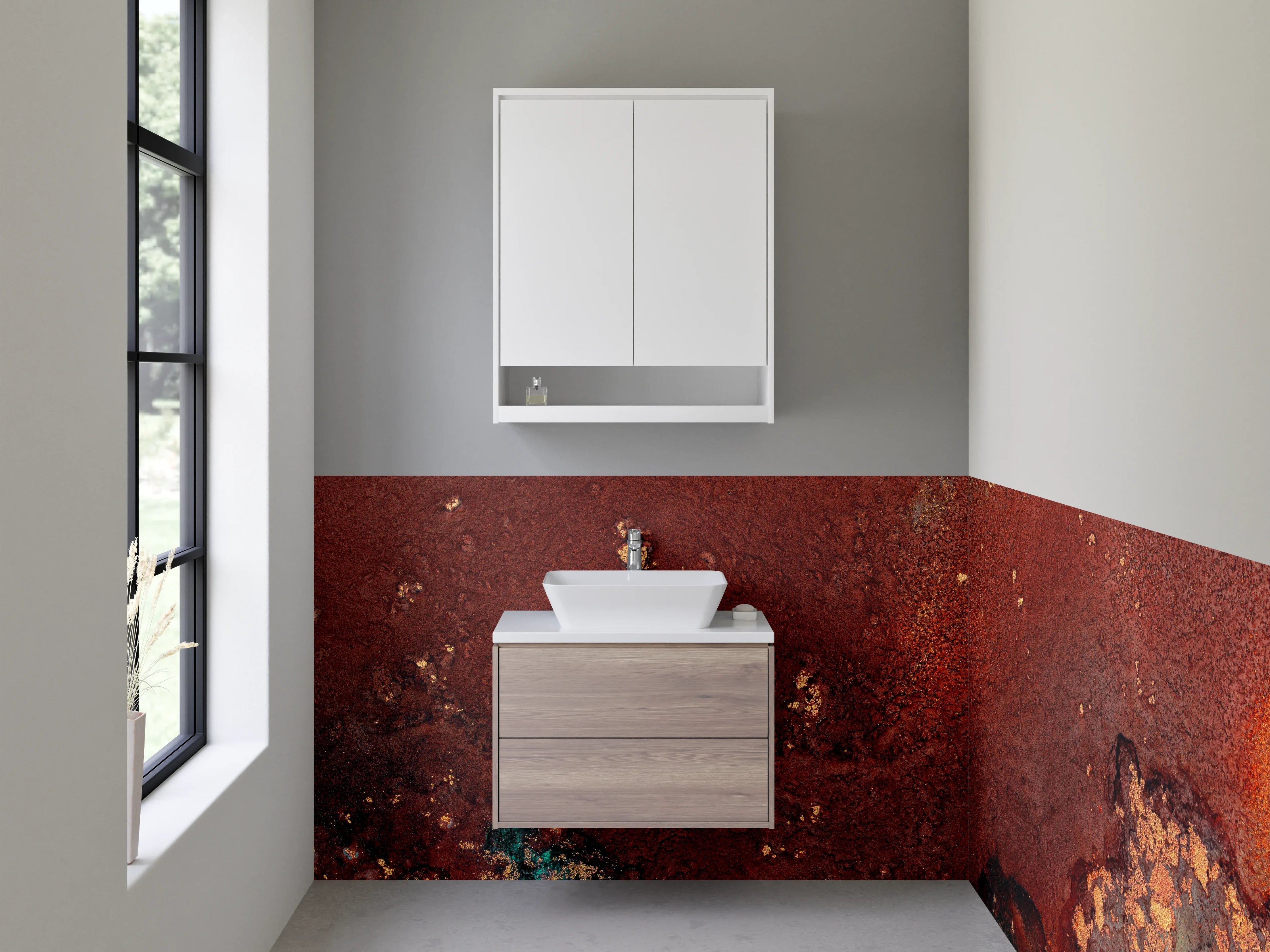 Waschbecken-Rückwand - Abstrakte Rostoptik in Erdtönen