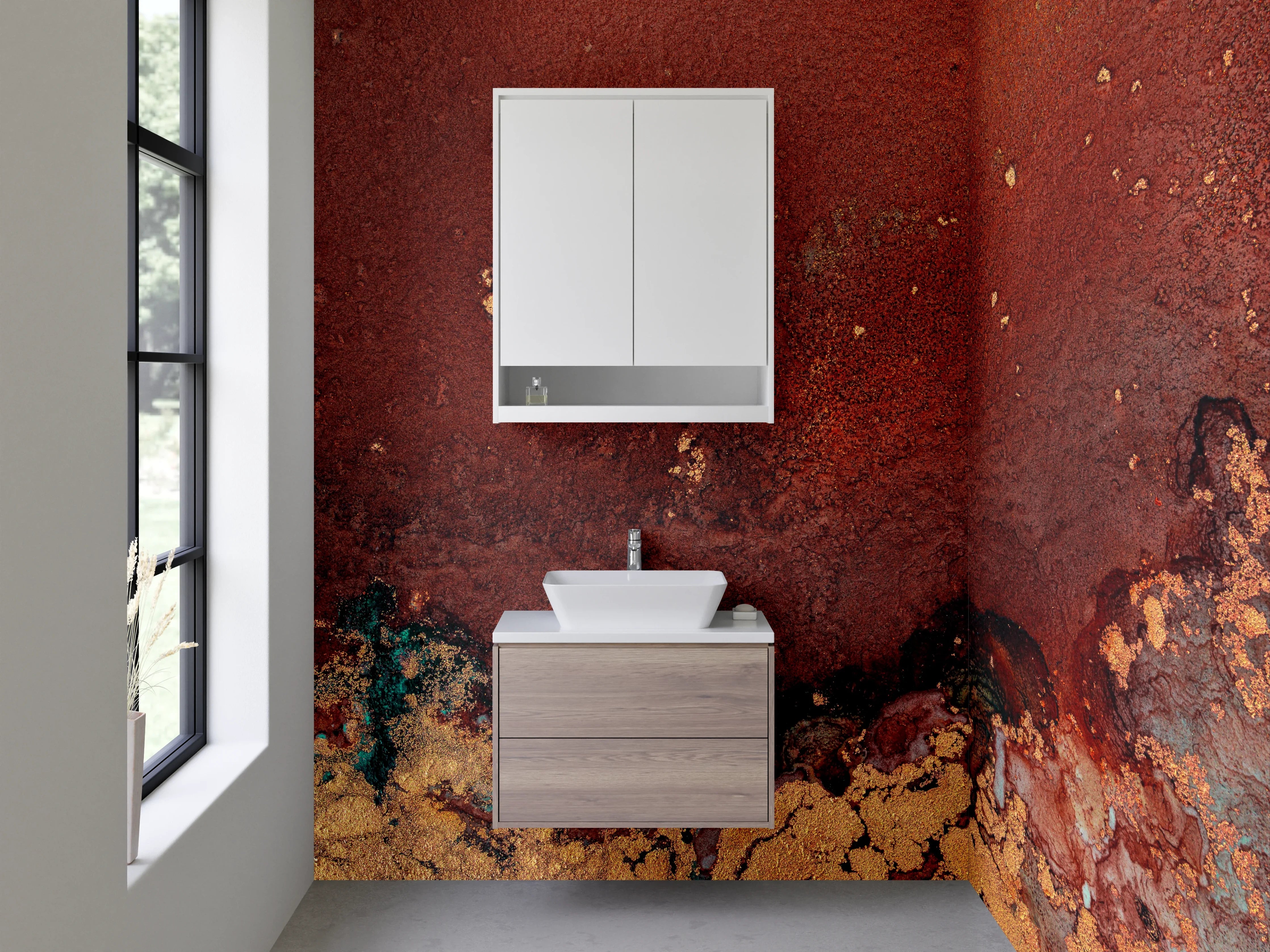 Waschbecken-Rückwand - Abstrakte Rostoptik in Erdtönen