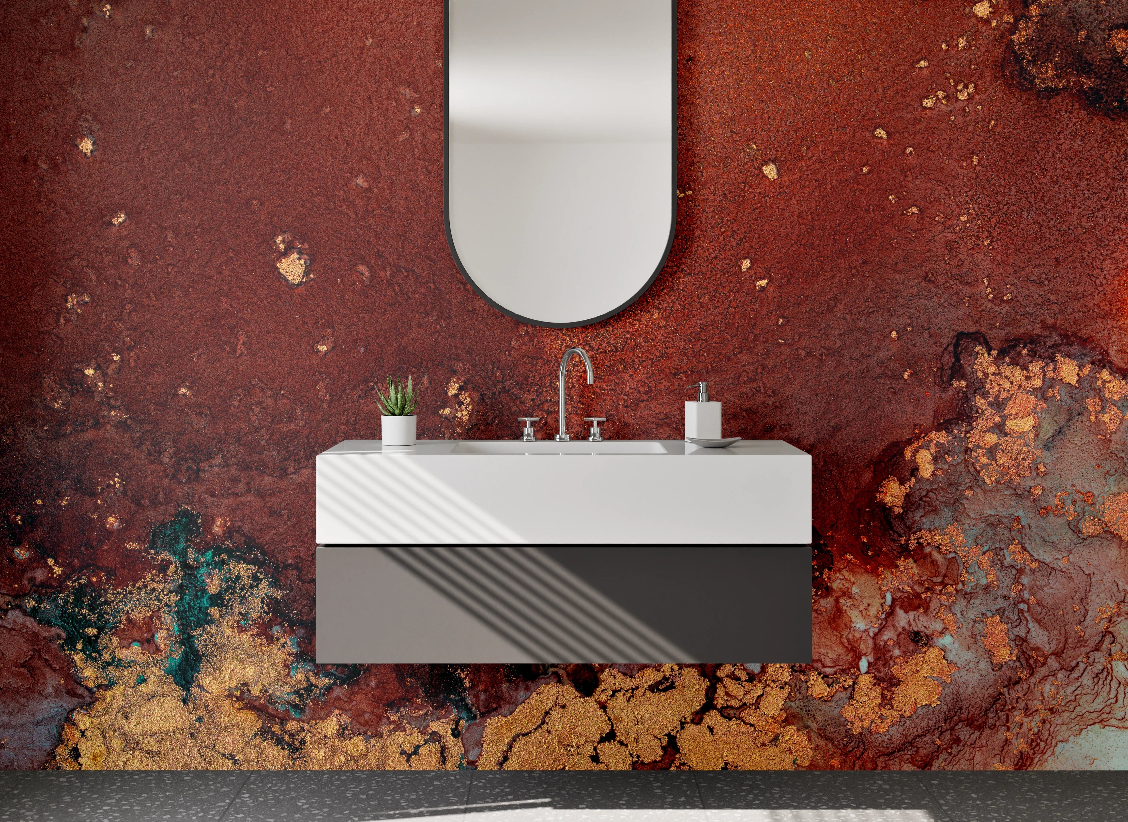 Waschbecken-Rückwand - Abstrakte Rostoptik in Erdtönen