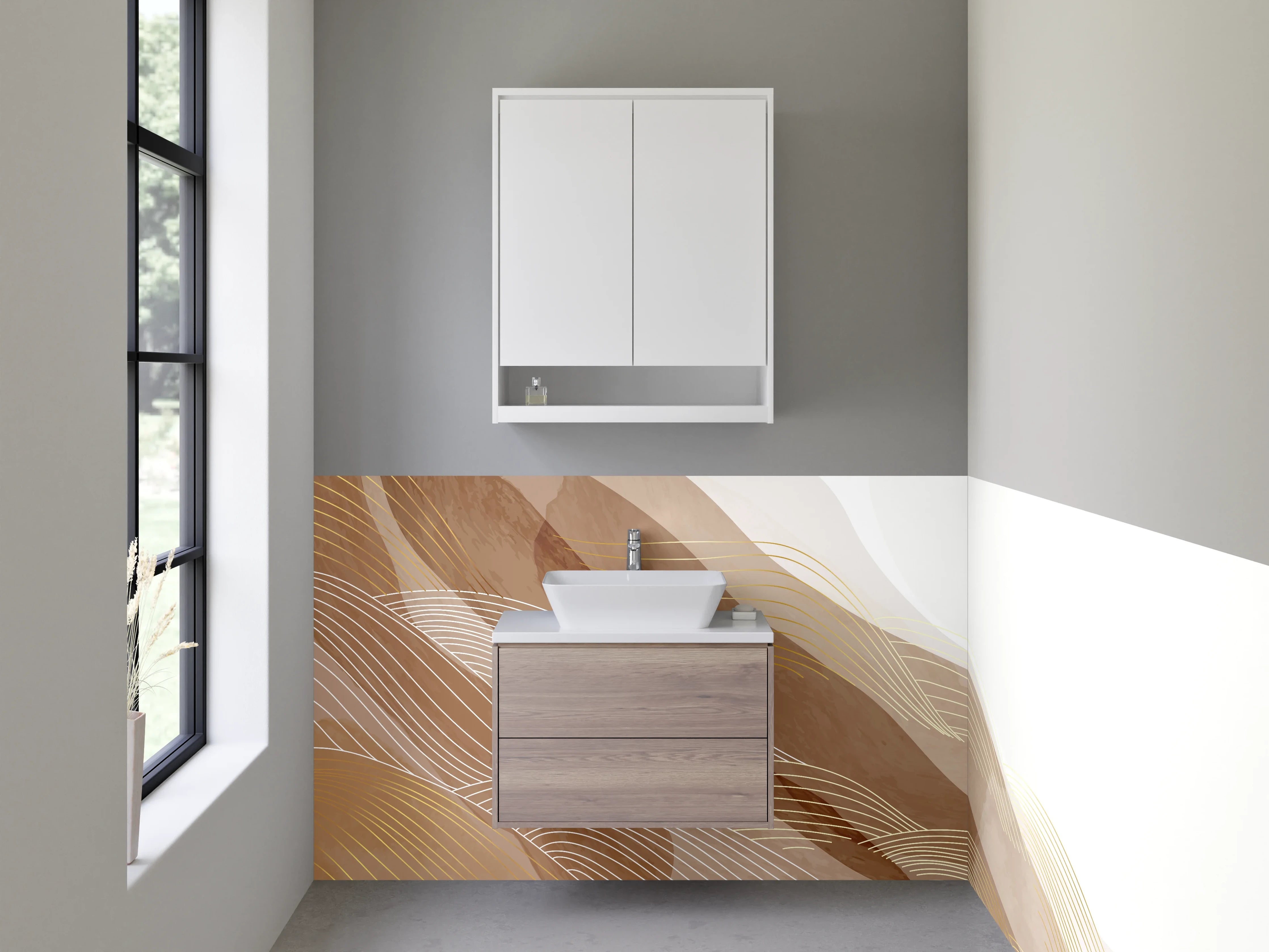 Waschbecken-Rückwand - Abstrakte Sandwellen Braun Beige