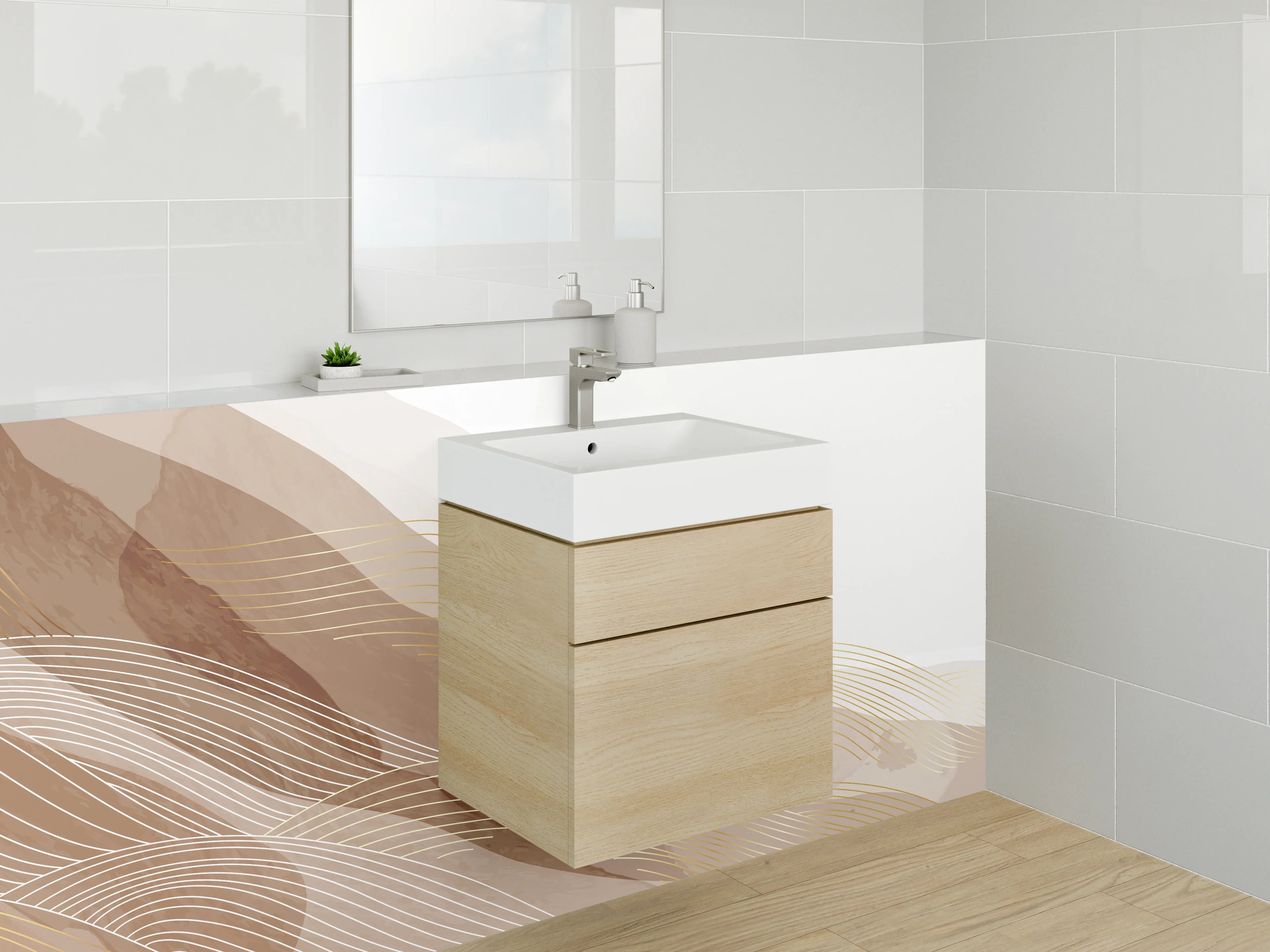 Waschbecken-Rückwand - Abstrakte Sandwellen Braun Beige