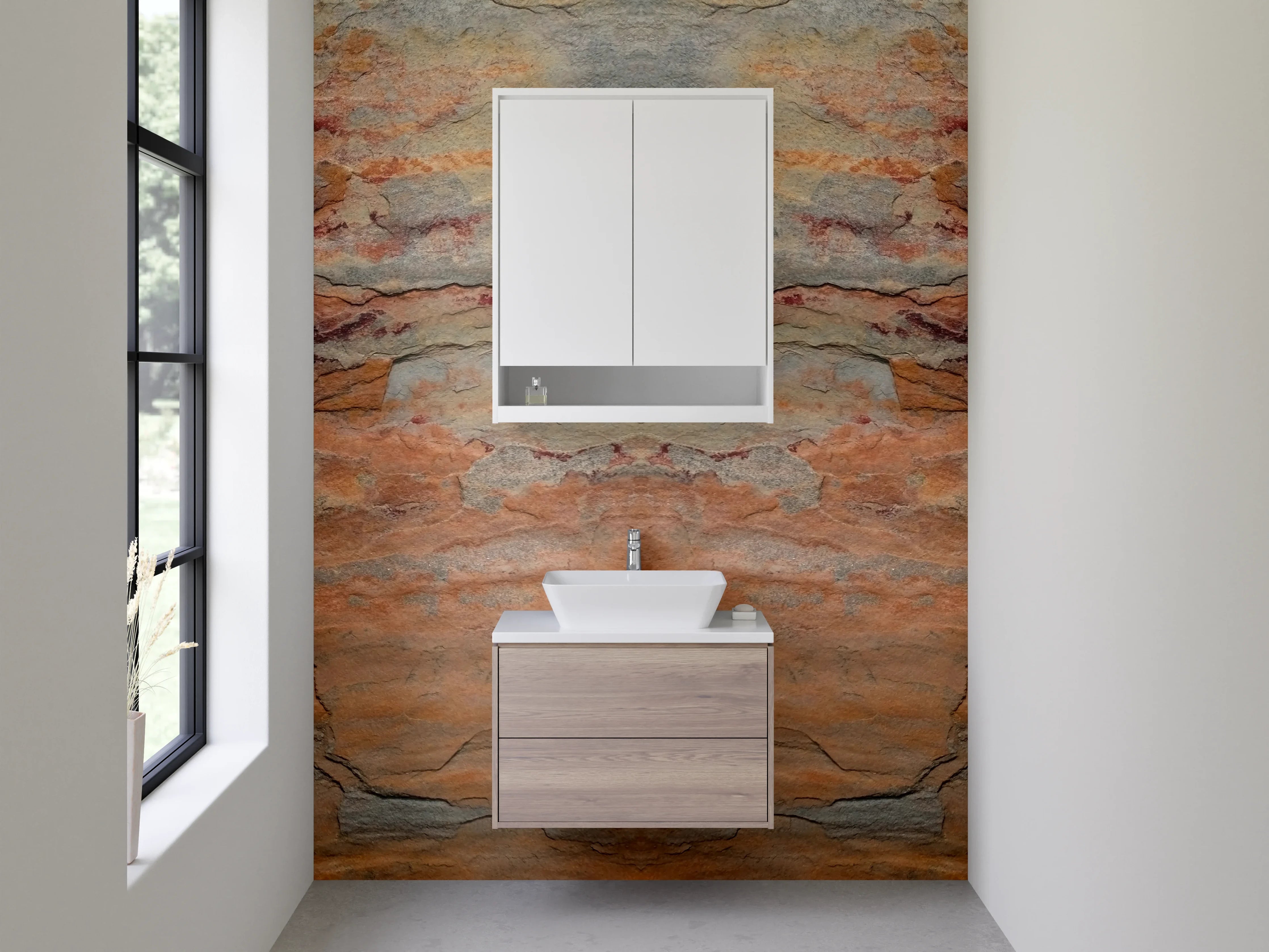 Waschbecken-Rückwand - Abstrakte Steinoptik Orange Braun Grau
