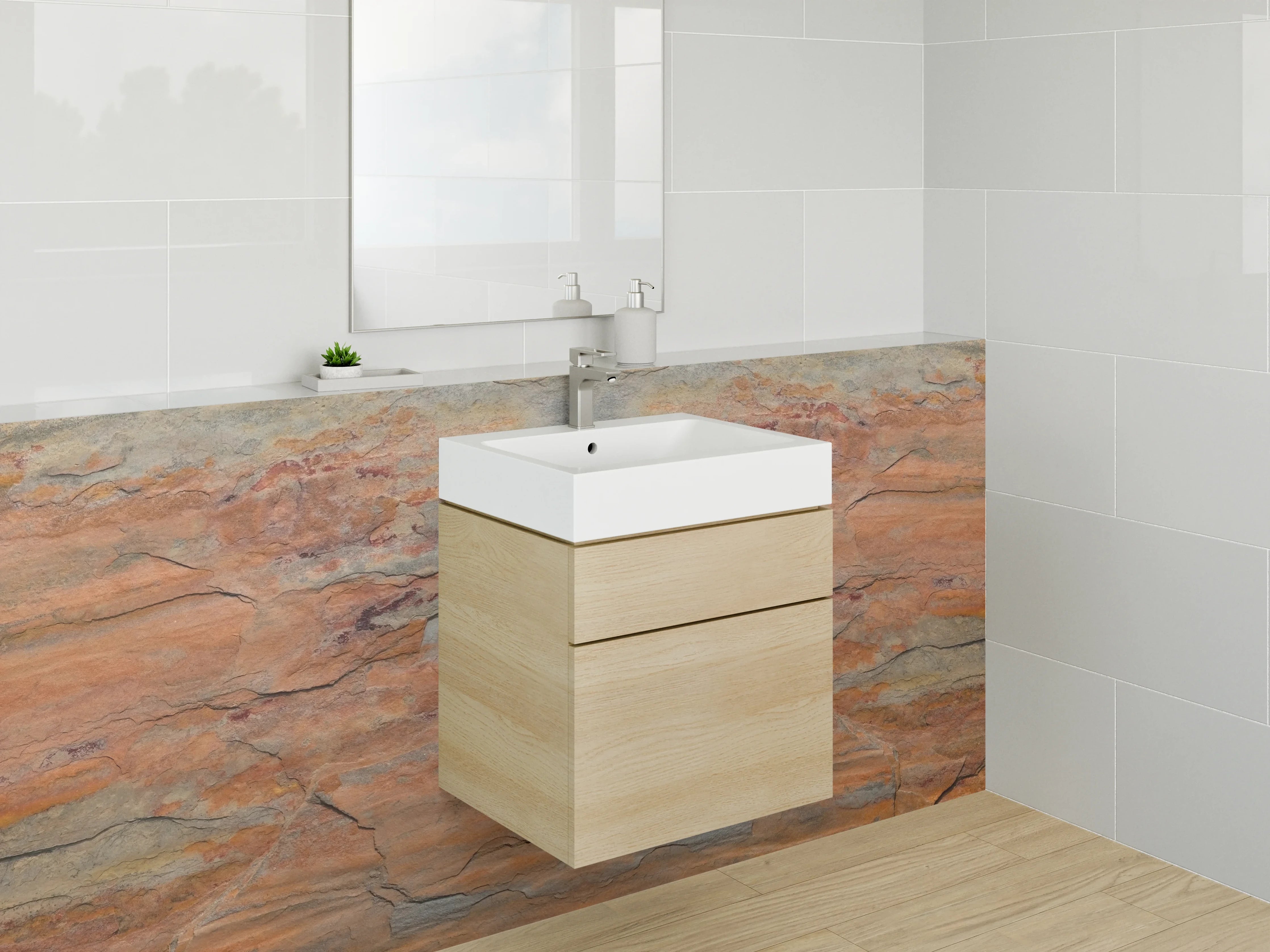 Waschbecken-Rückwand - Abstrakte Steinoptik Orange Braun Grau