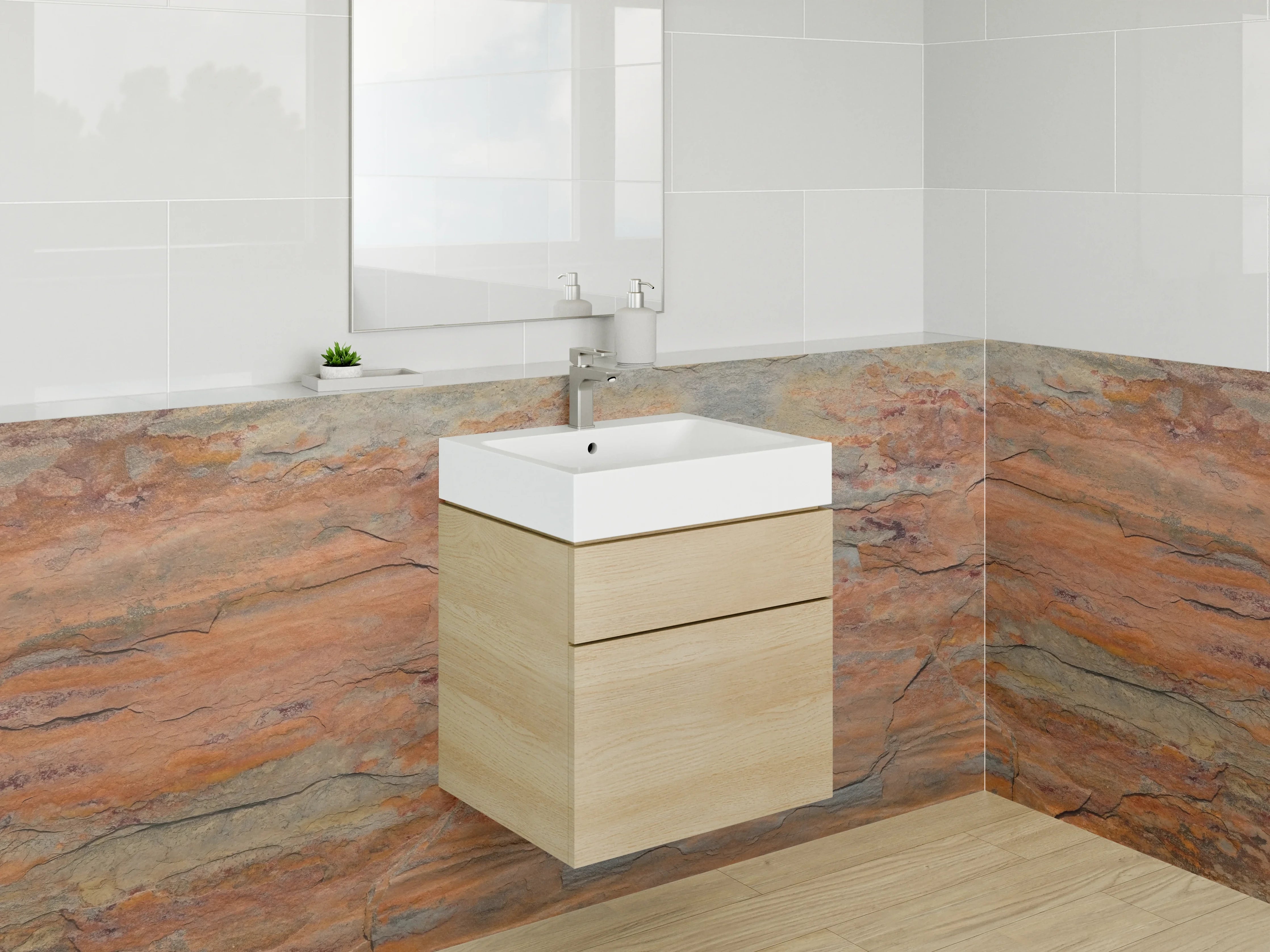 Waschbecken-Rückwand - Abstrakte Steinoptik Orange Braun Grau