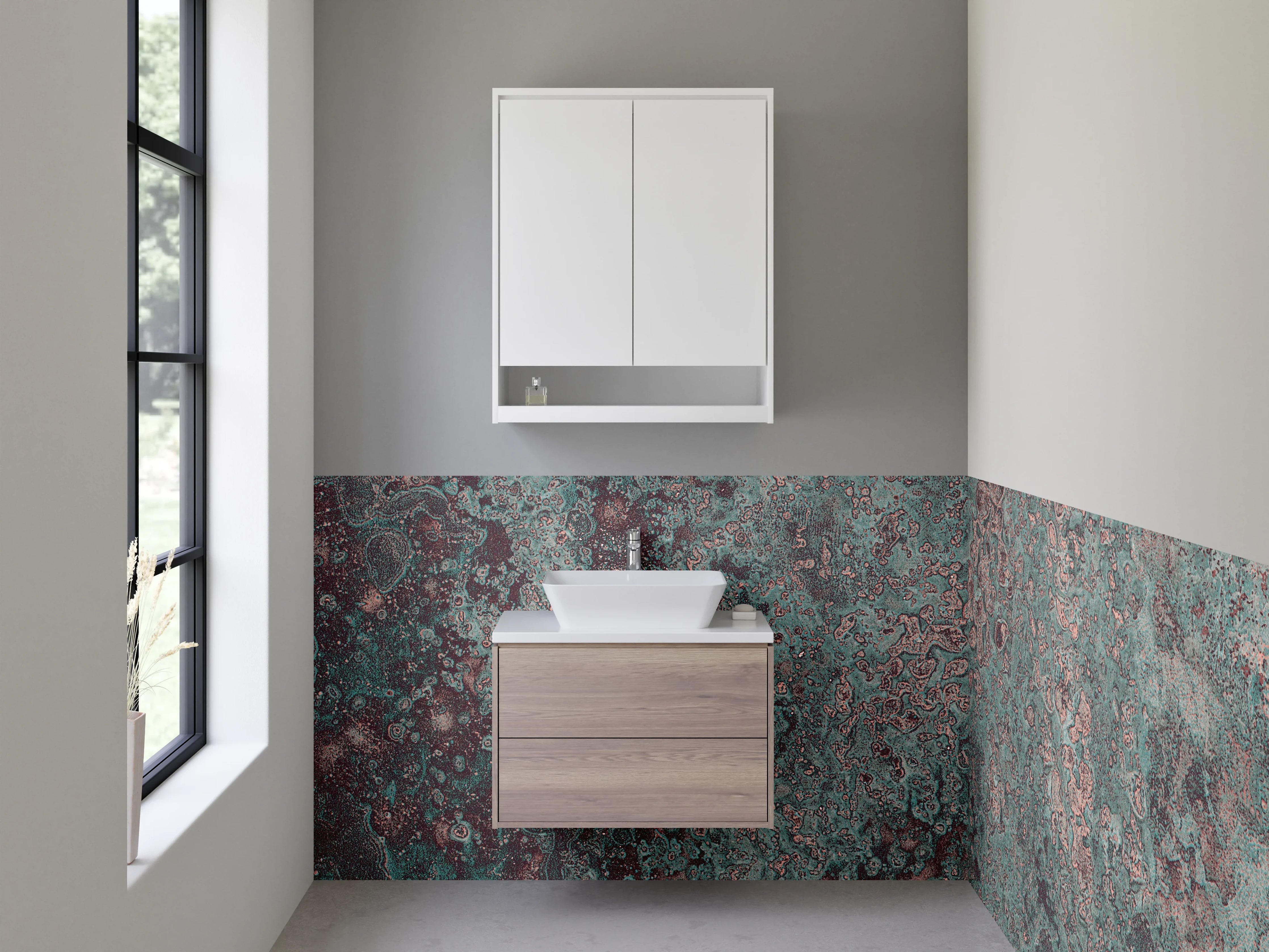 Waschbecken-Rückwand - Abstrakte Steinoptik Türkis Kupfer