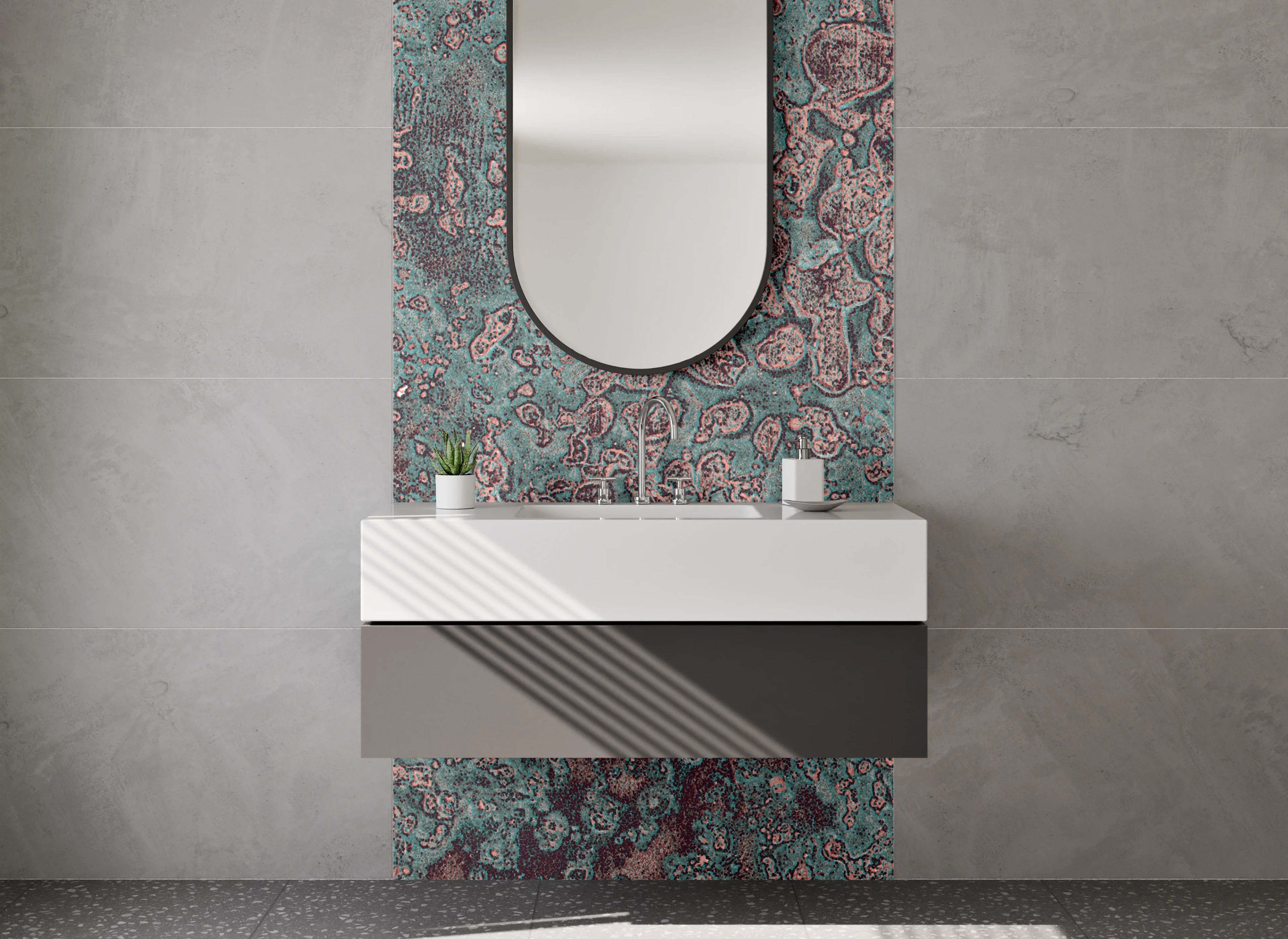 Waschbecken-Rückwand - Abstrakte Steinoptik Türkis Kupfer