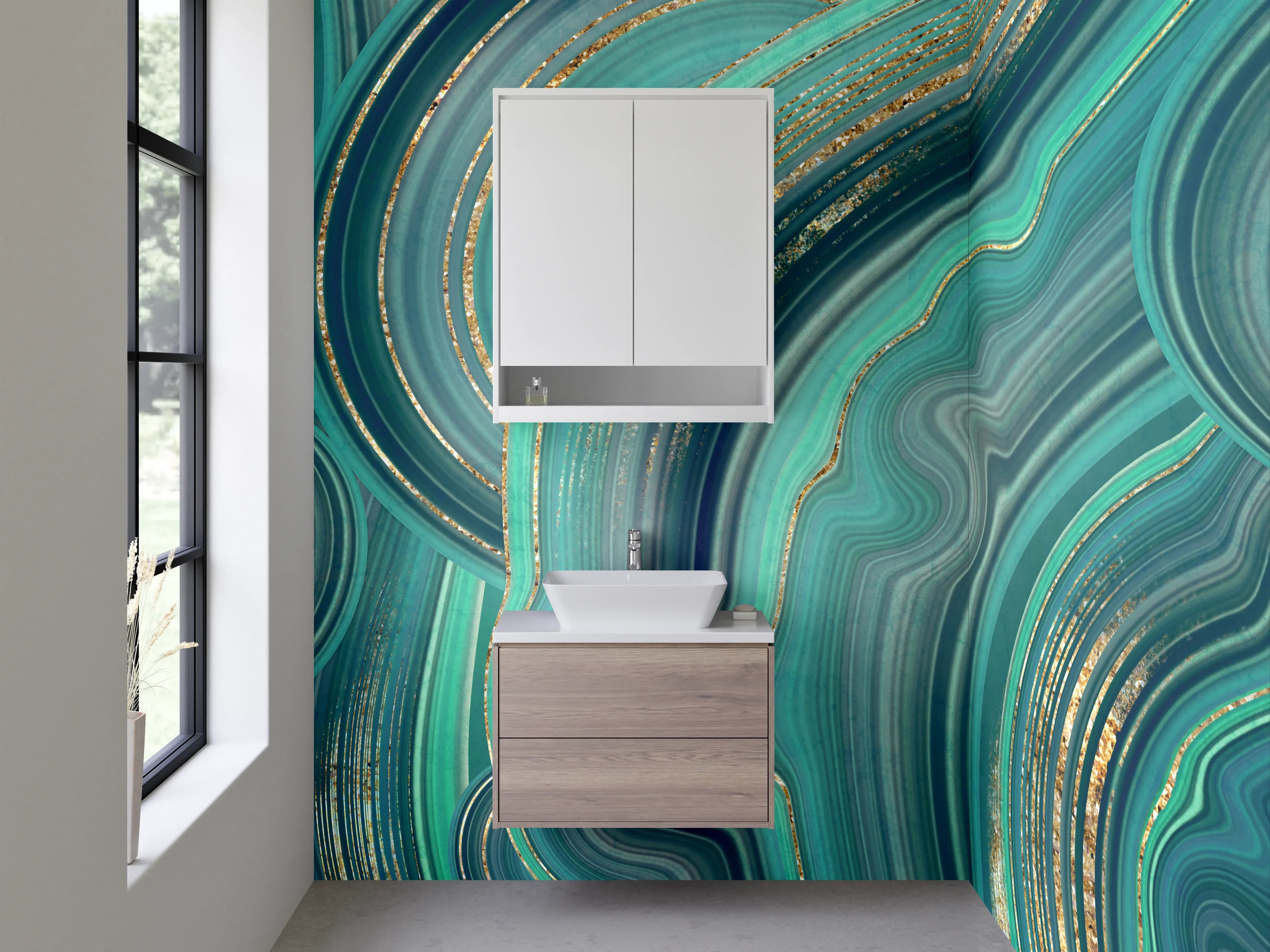 Waschbecken-Rückwand - Abstrakte Türkis-Gold Marmor-Optik