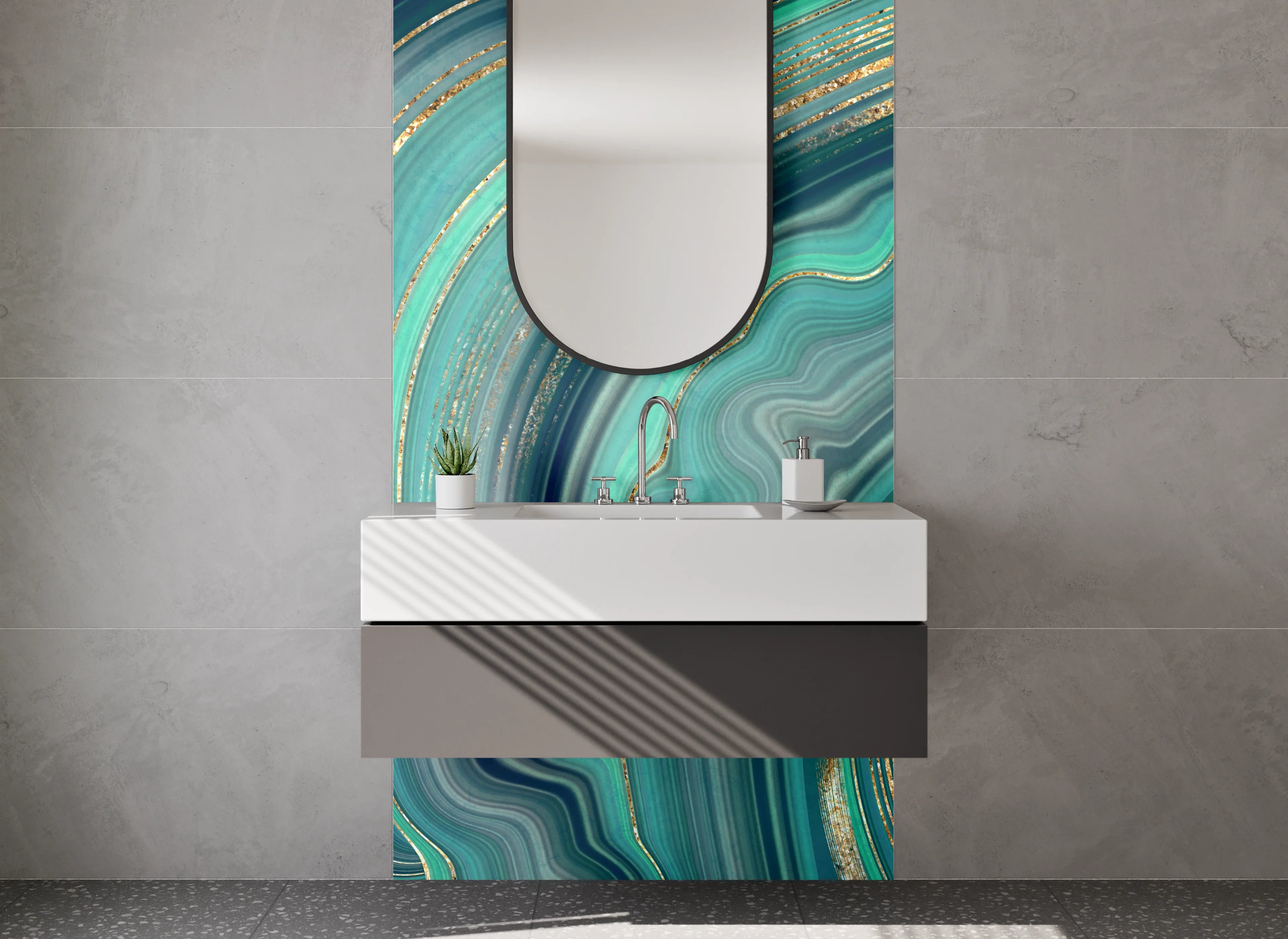 Waschbecken-Rückwand - Abstrakte Türkis-Gold Marmor-Optik