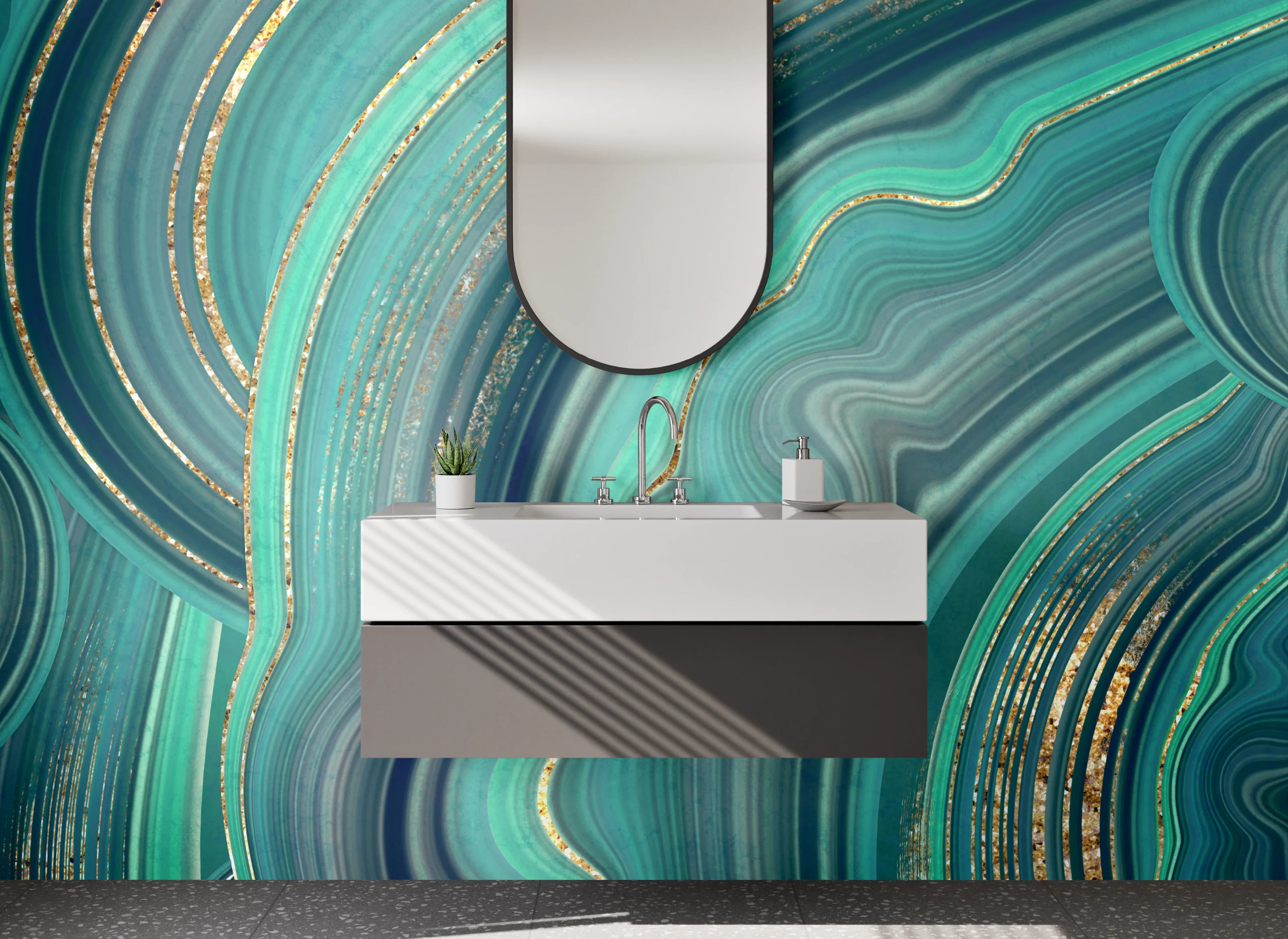 Waschbecken-Rückwand - Abstrakte Türkis-Gold Marmor-Optik