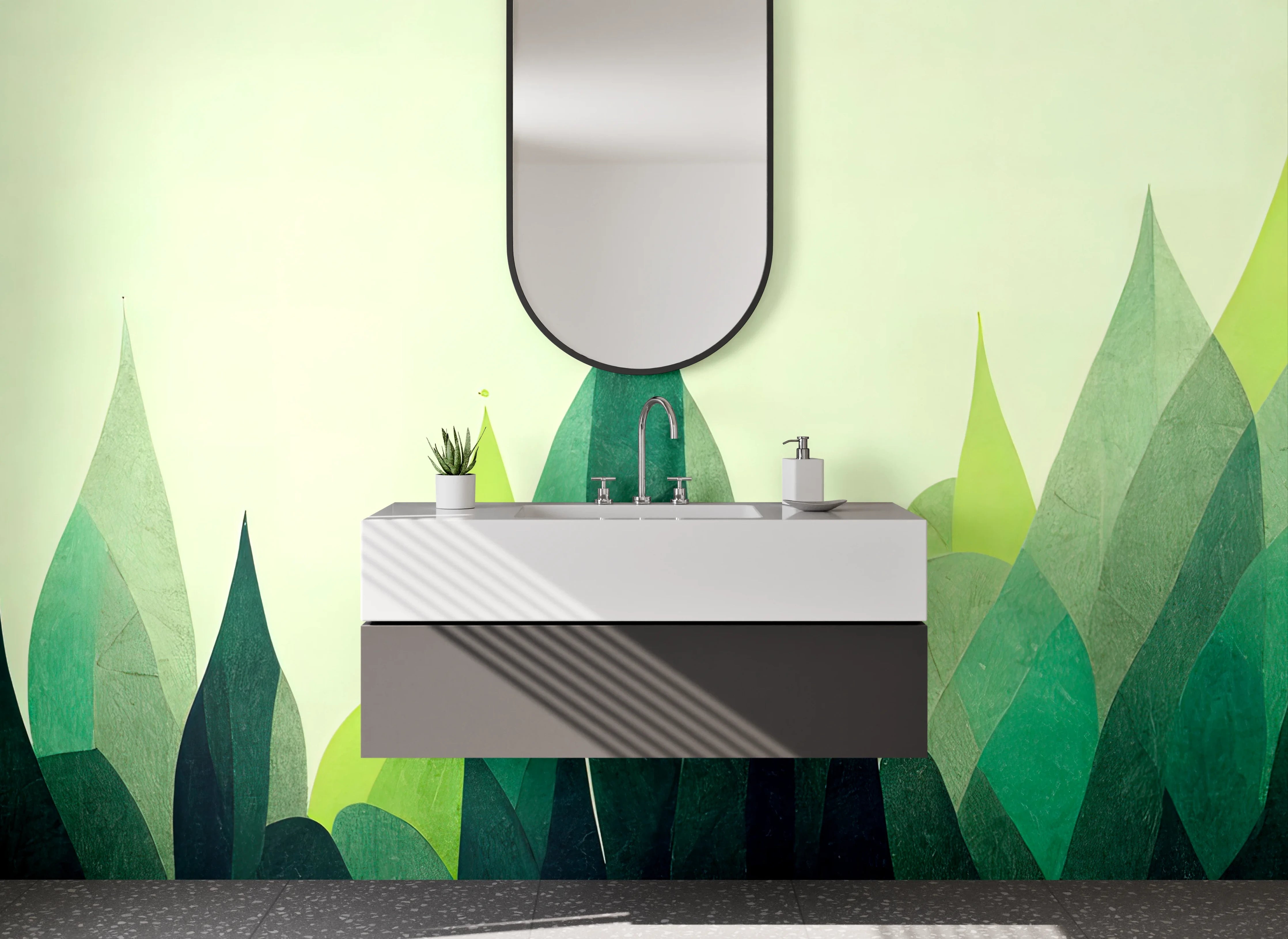 Waschbecken-Rückwand - Abstrakte Wald Landschaft Illustration