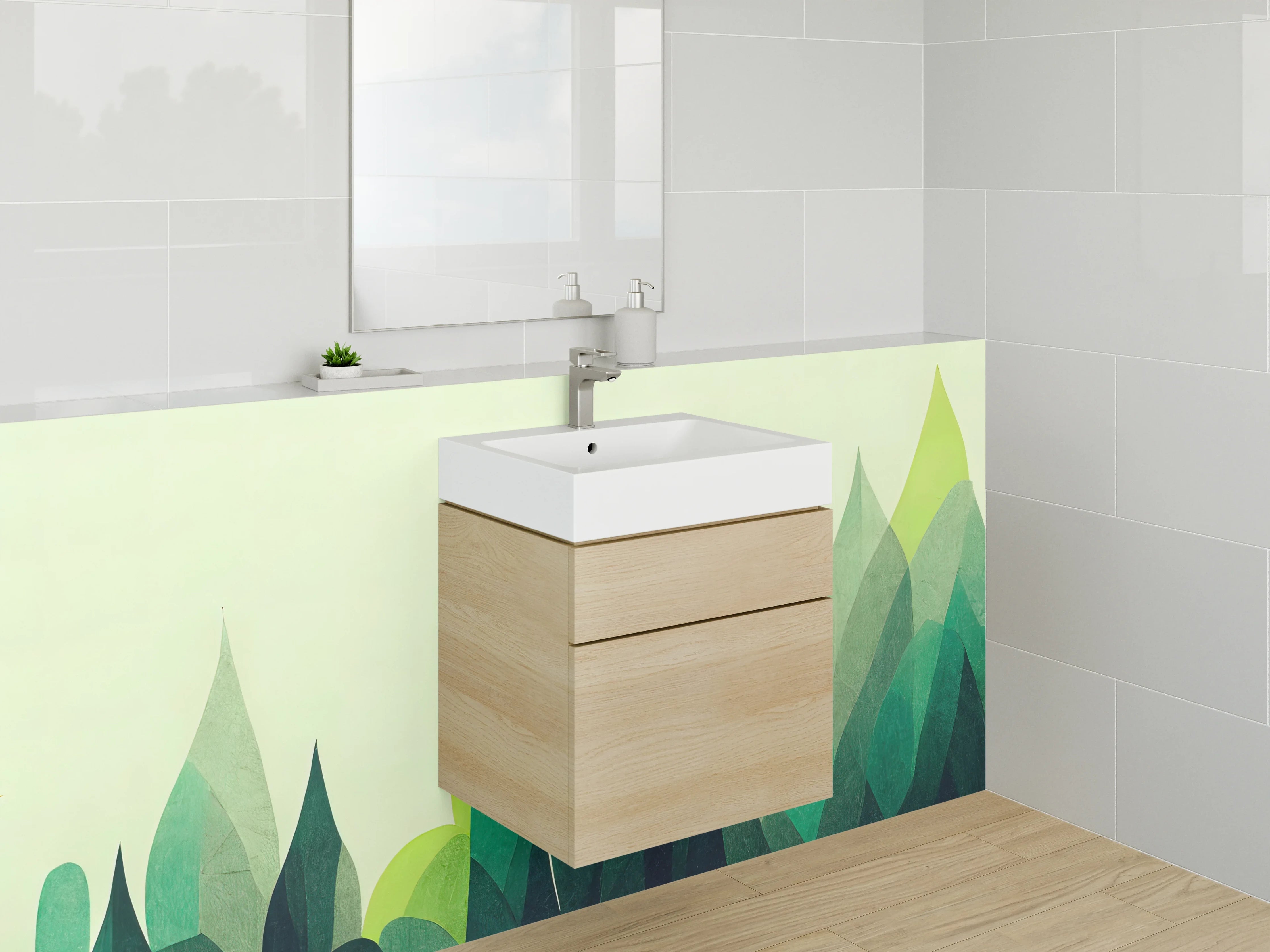 Waschbecken-Rückwand - Abstrakte Wald Landschaft Illustration