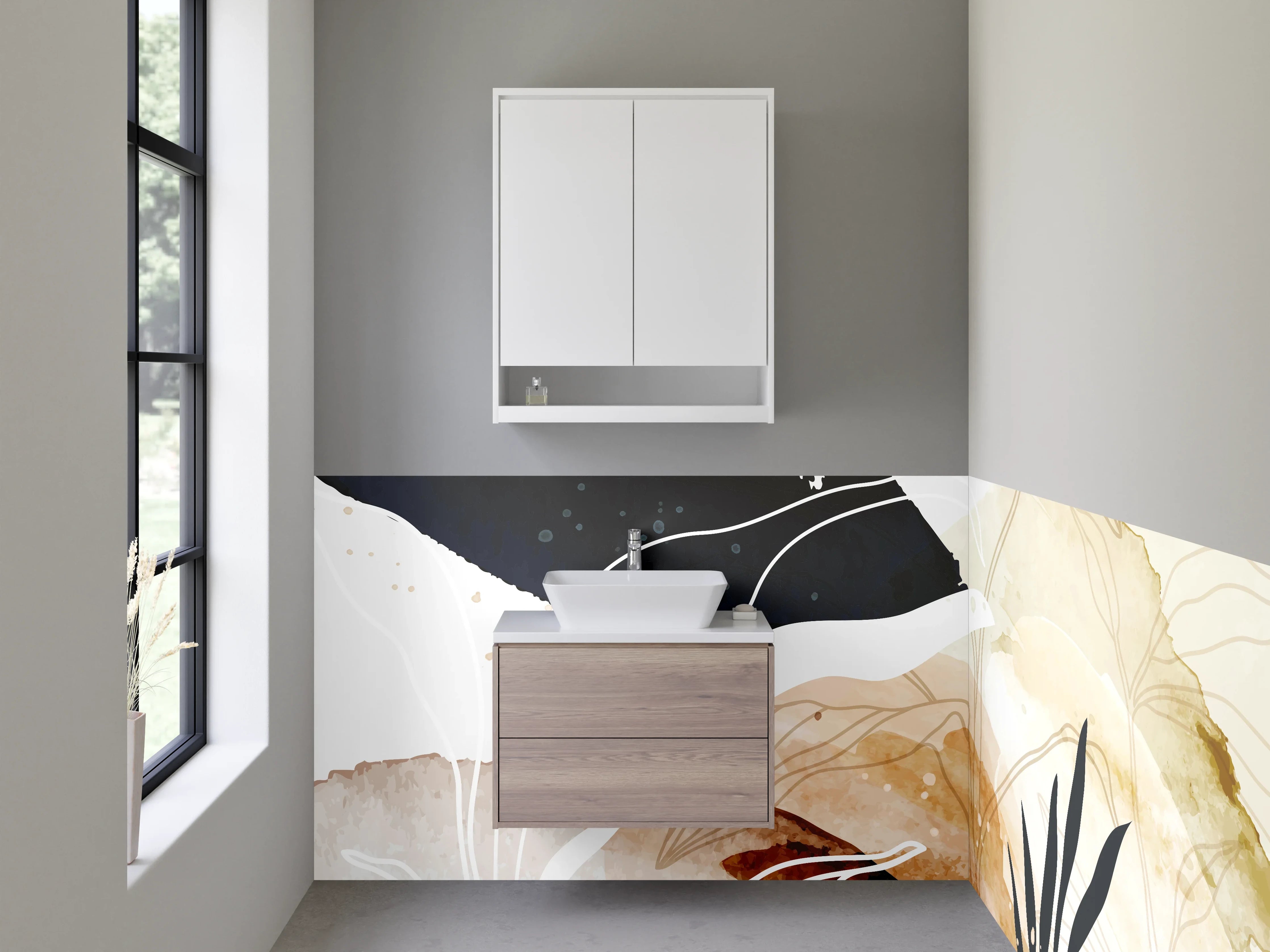 Waschbecken-Rückwand - Abstrakte Wasserfarben-Illustration in Erdtönen