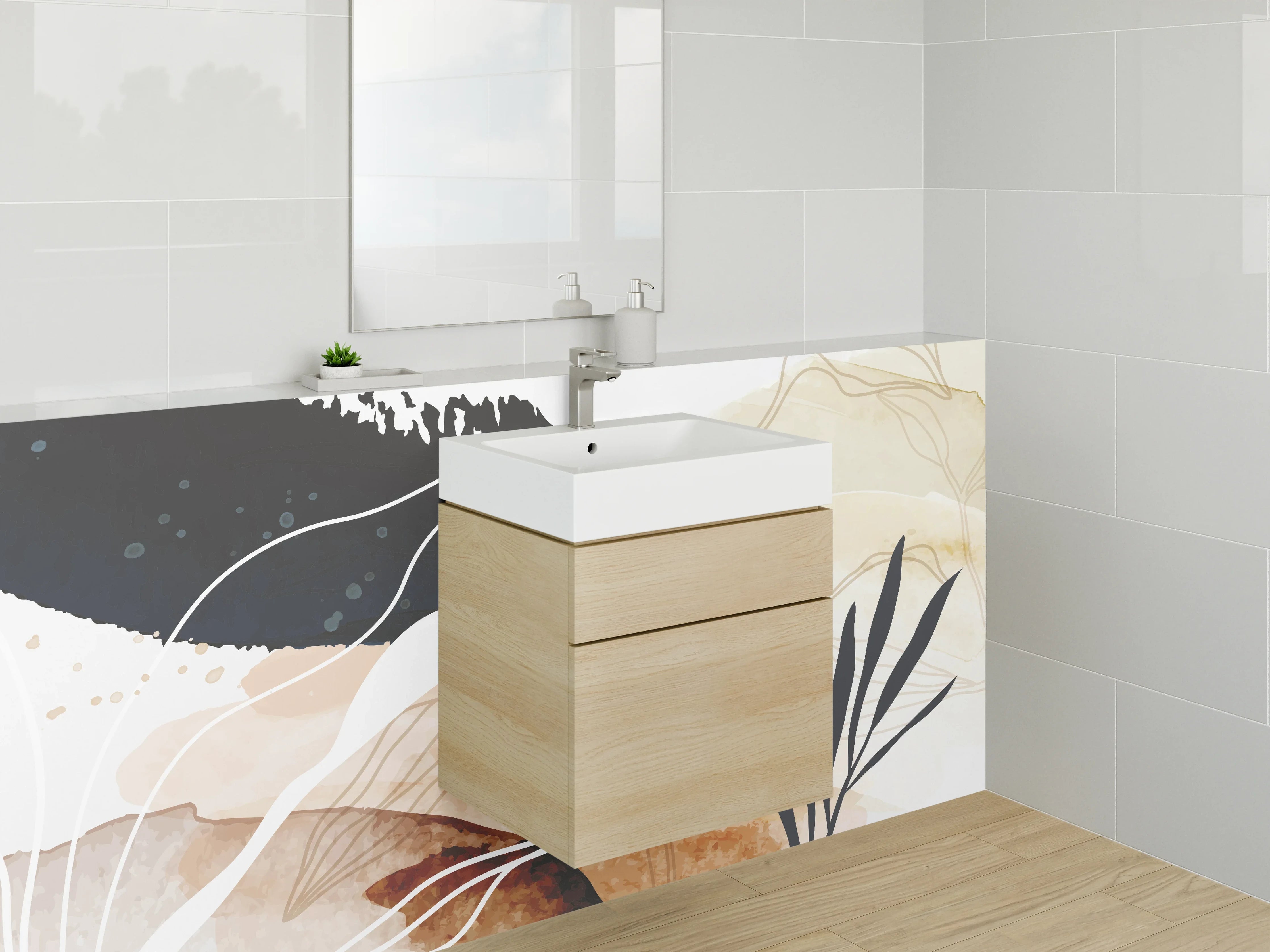 Waschbecken-Rückwand - Abstrakte Wasserfarben-Illustration in Erdtönen