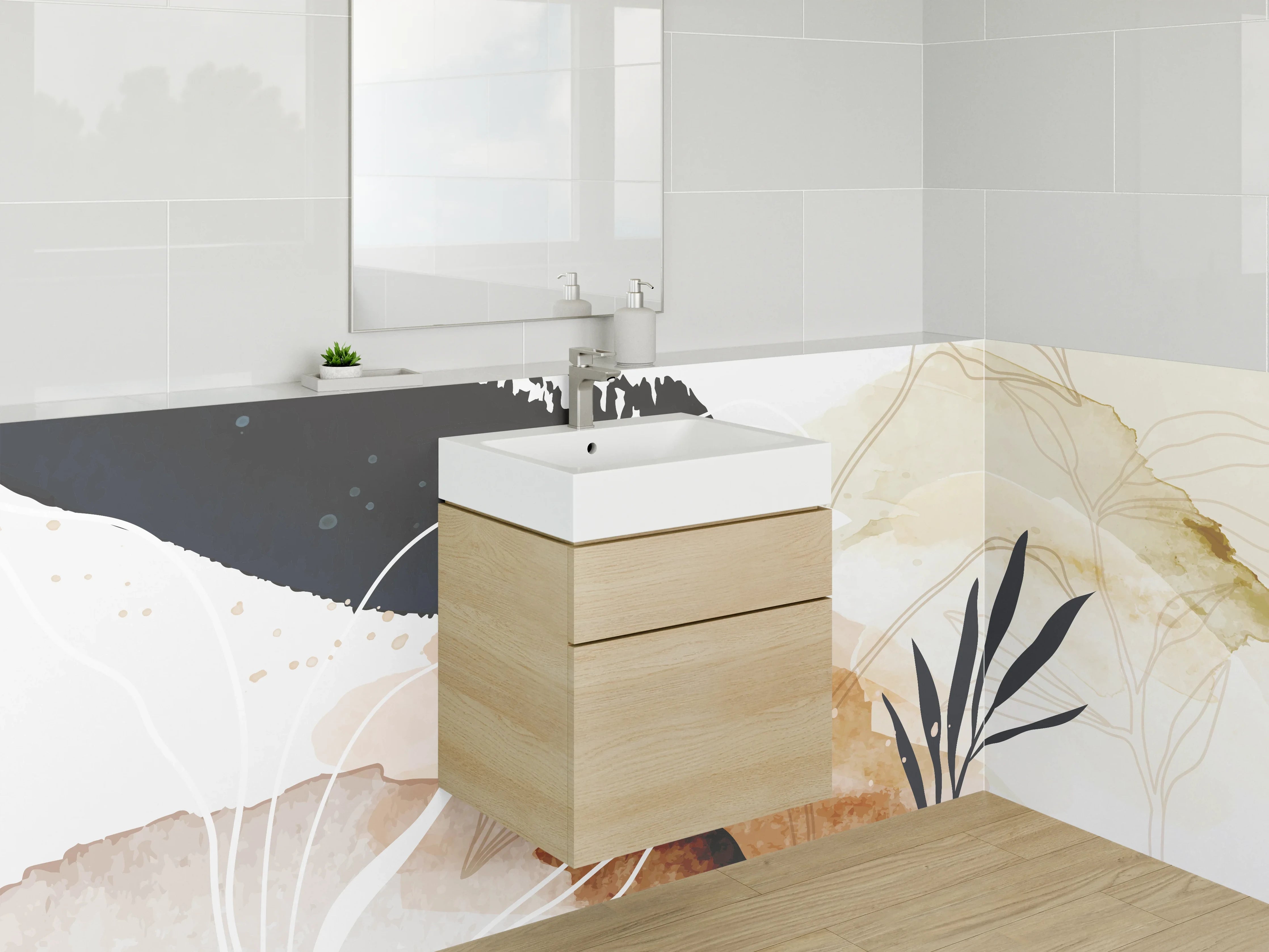 Waschbecken-Rückwand - Abstrakte Wasserfarben-Illustration in Erdtönen