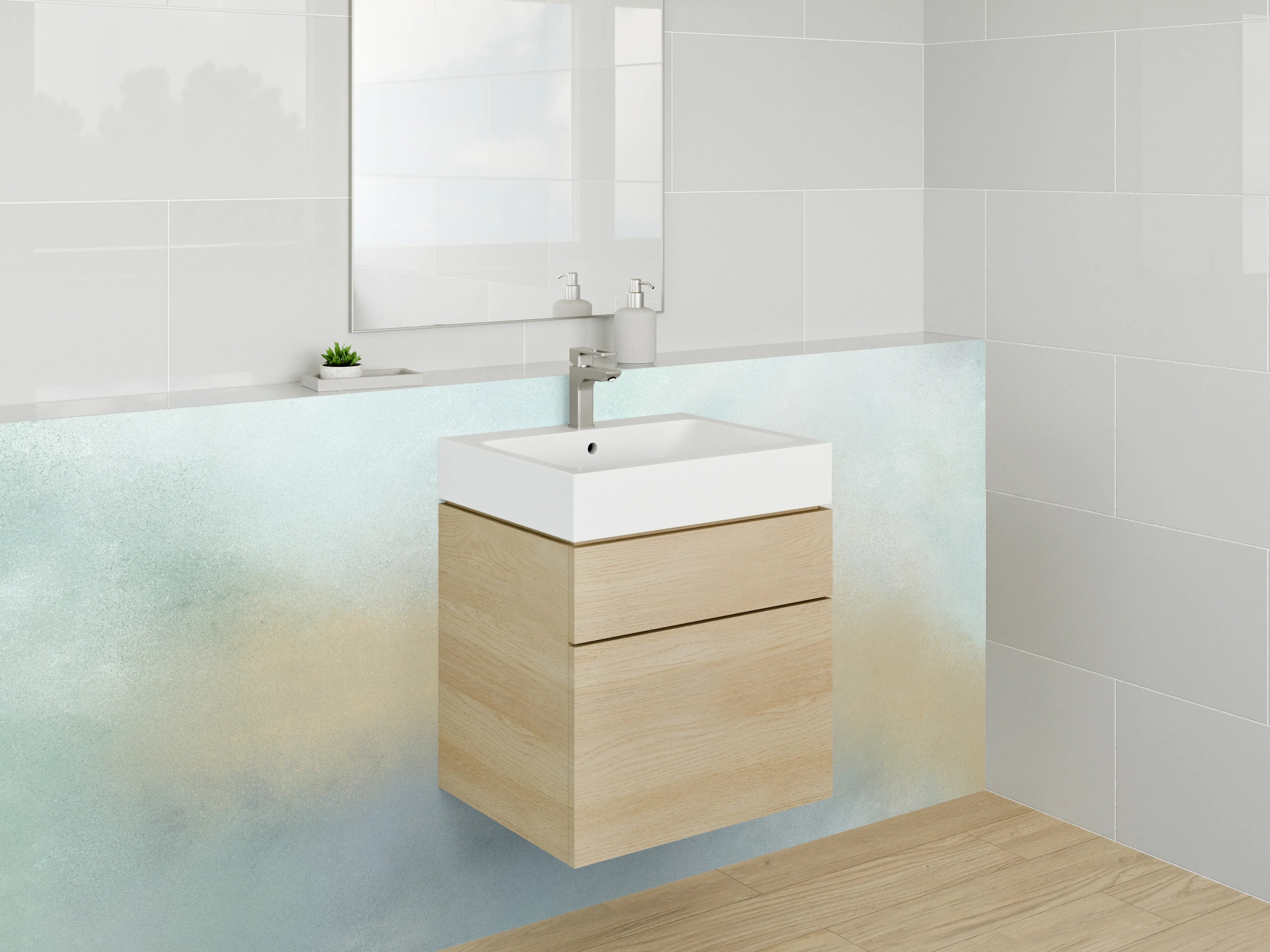 Waschbecken-Rückwand - Abstrakte Wasserfarbengestaltung in sanften Tönen