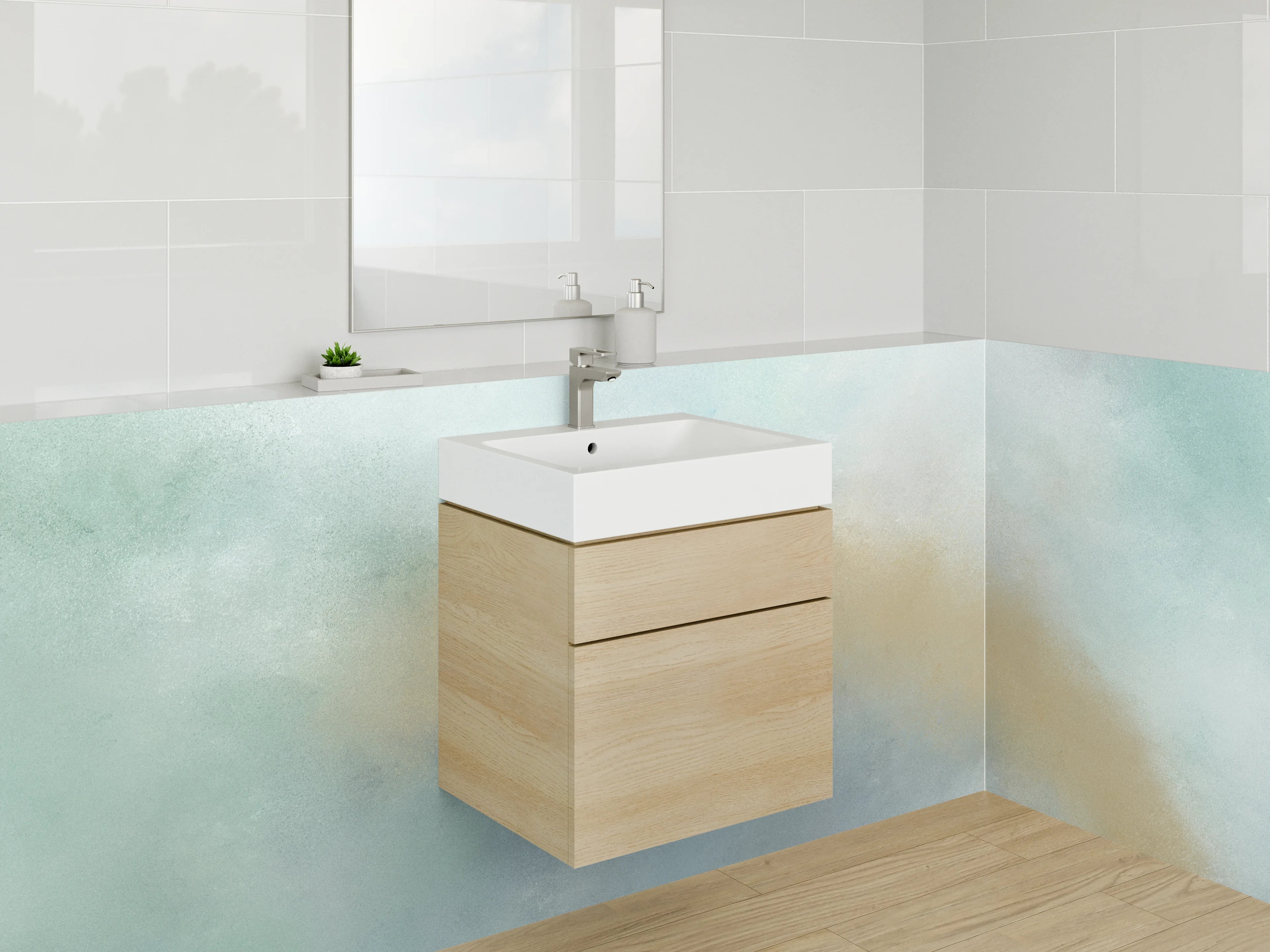Waschbecken-Rückwand - Abstrakte Wasserfarbengestaltung in sanften Tönen