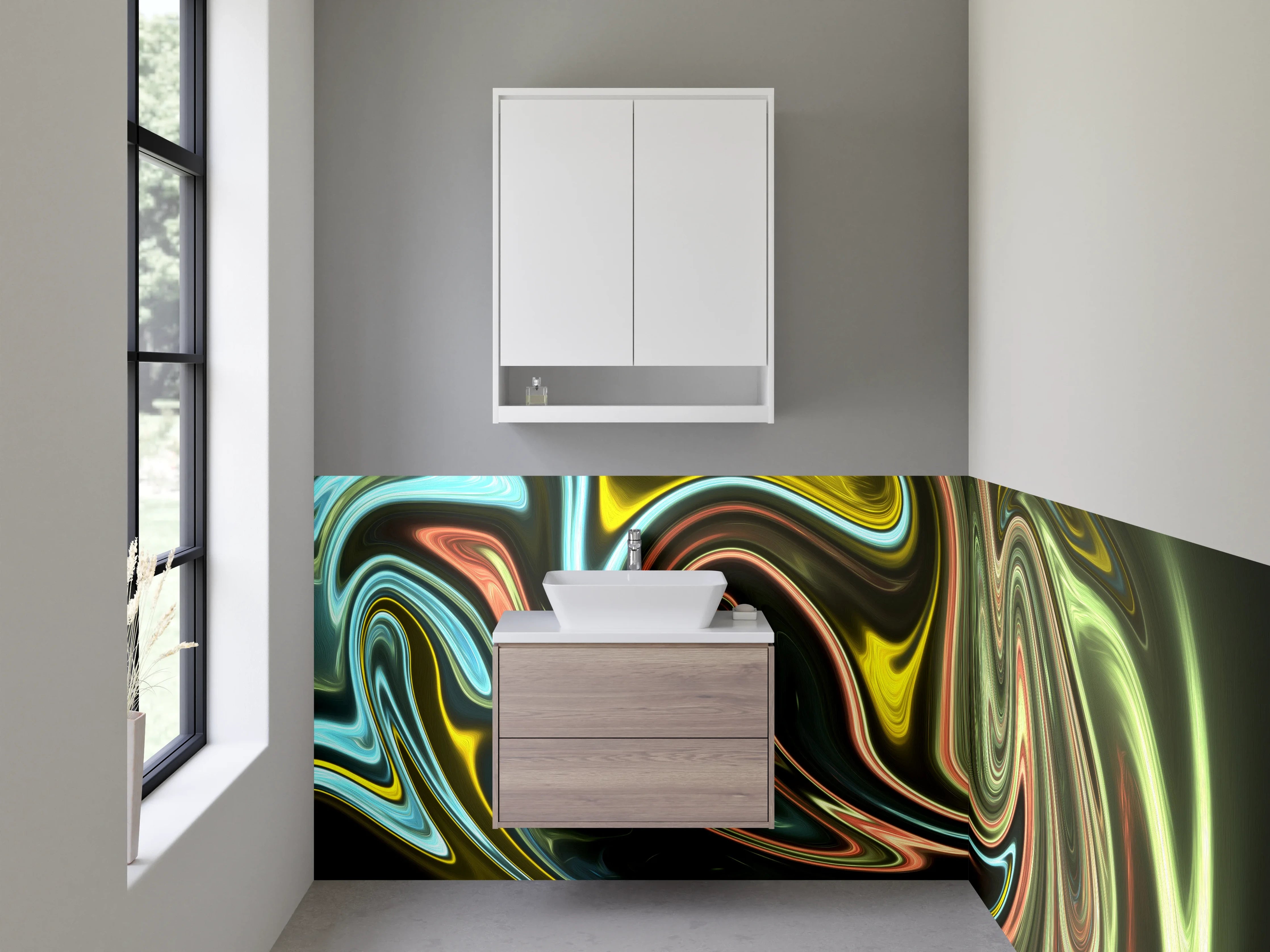 Waschbecken-Rückwand - Abstrakte Wellen Farbmix Kunst Design