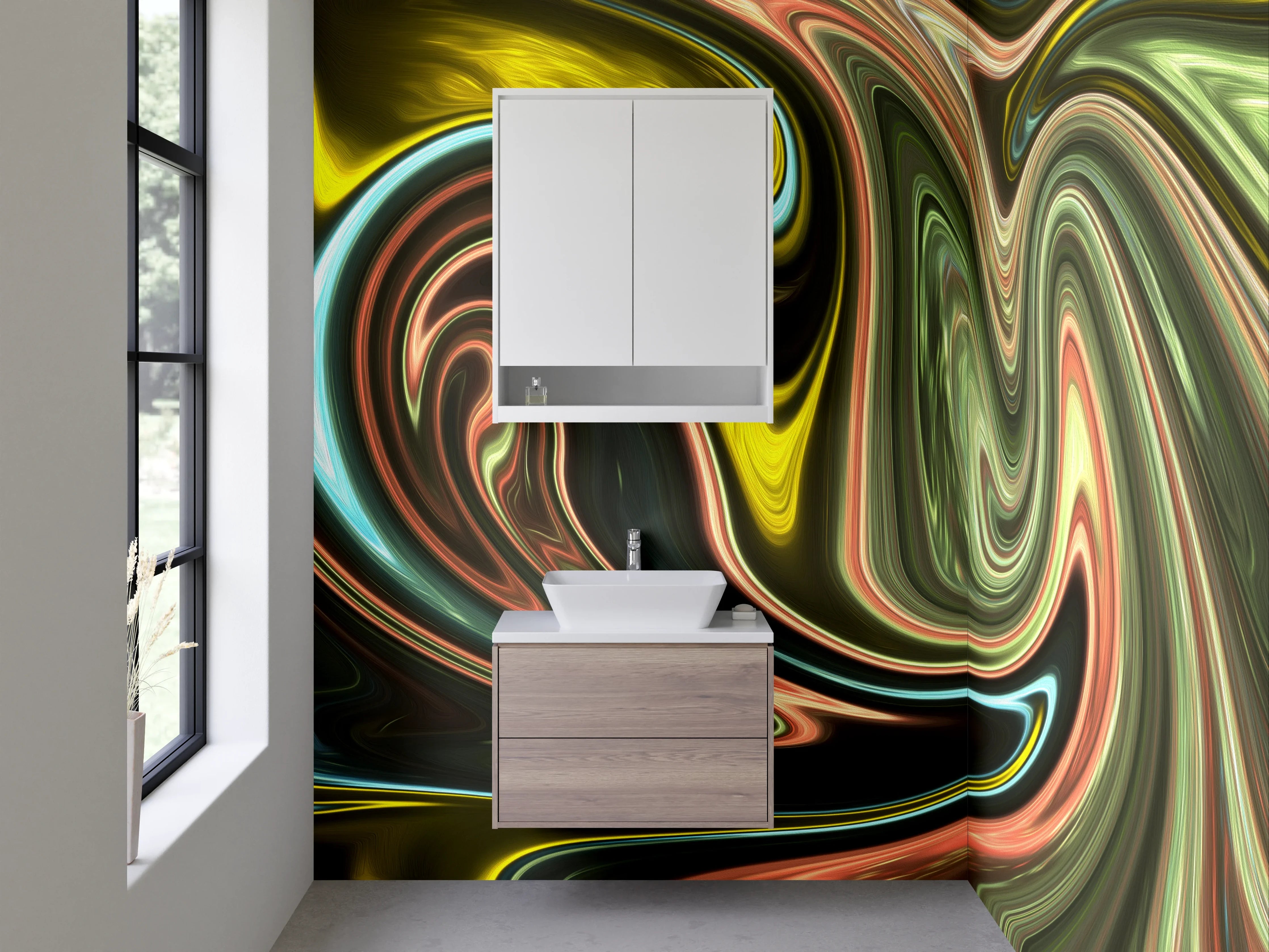 Waschbecken-Rückwand - Abstrakte Wellen Farbmix Kunst Design