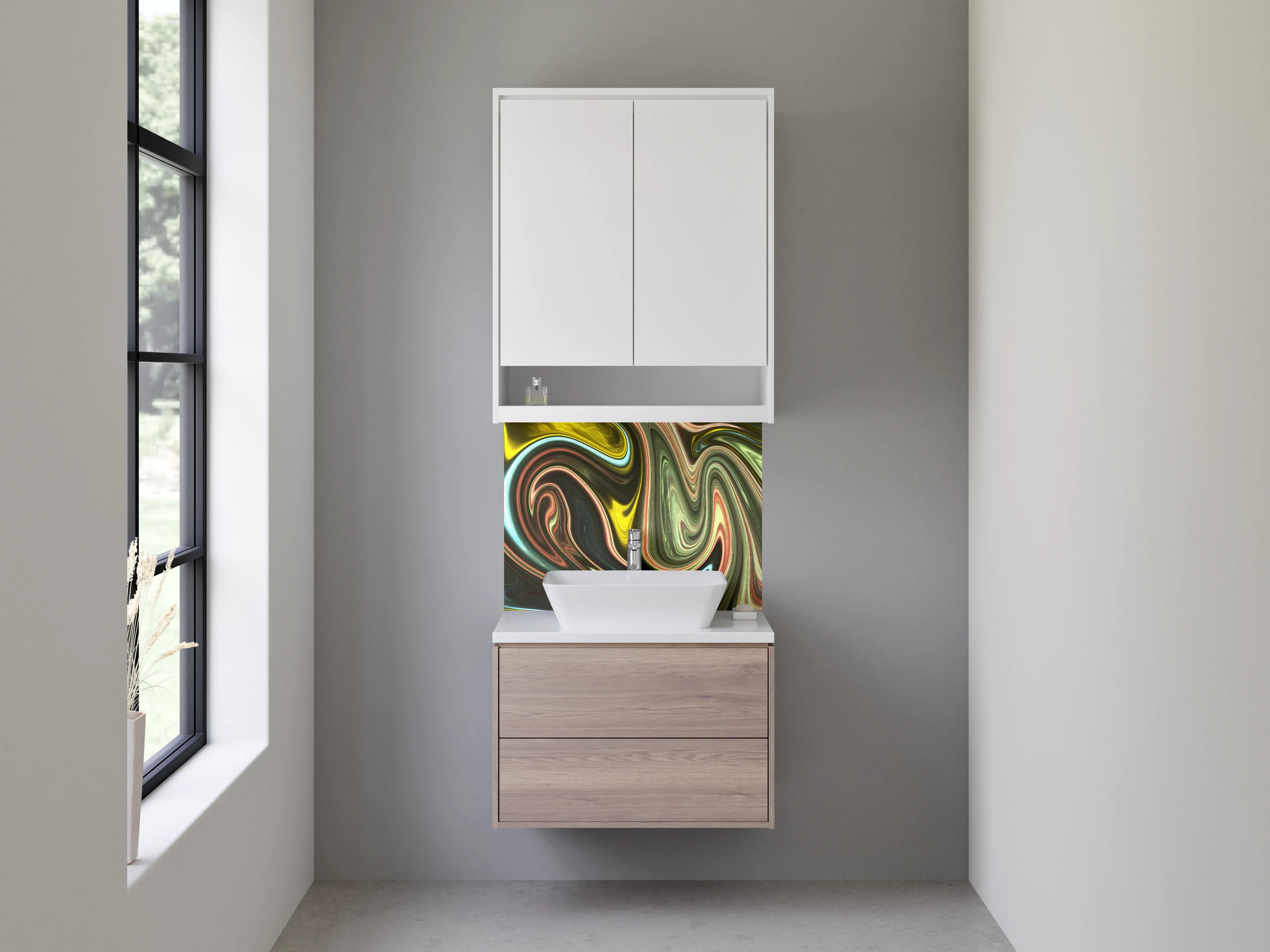 Waschbecken-Rückwand - Abstrakte Wellen Farbmix Kunst Design