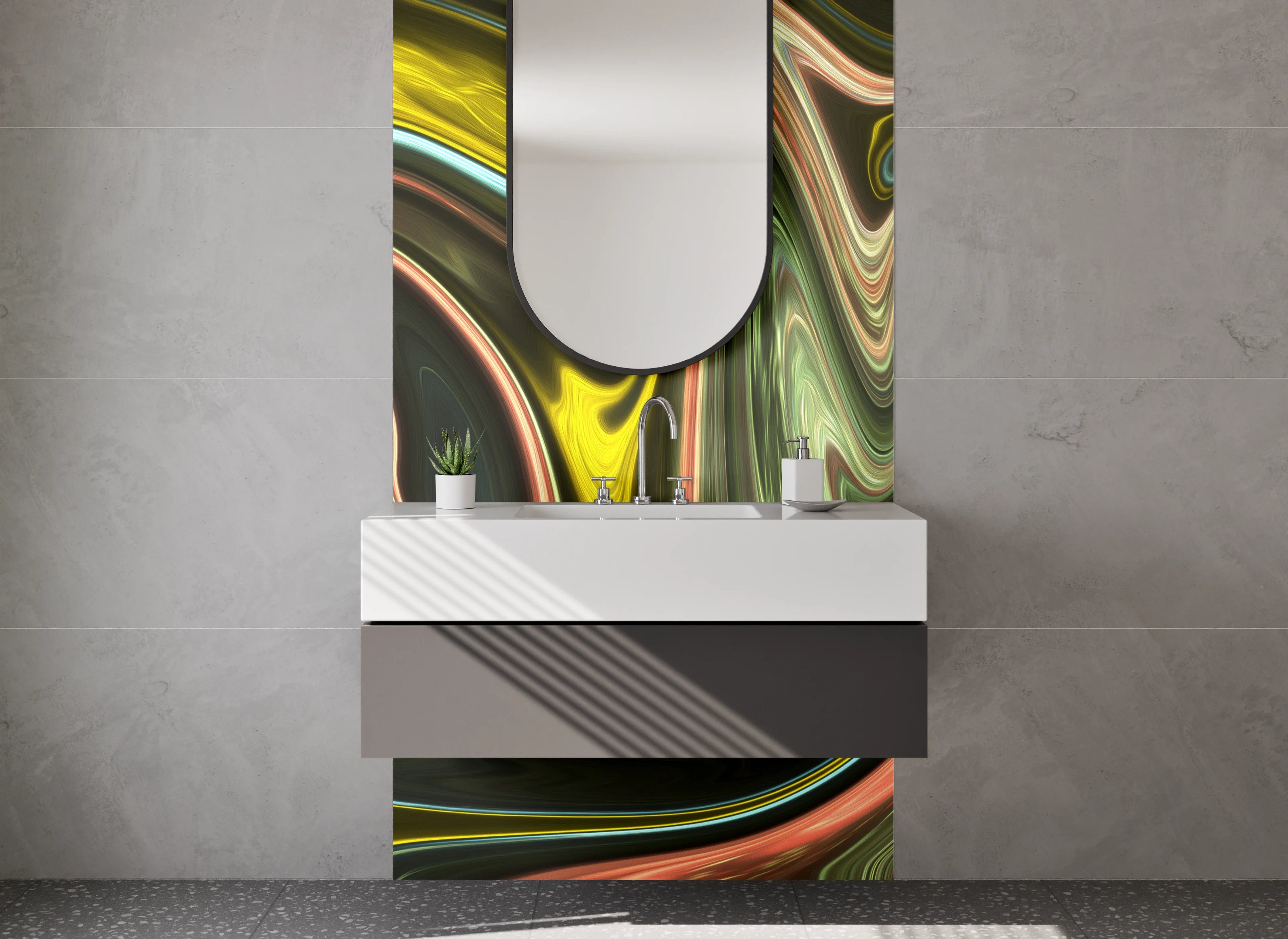 Waschbecken-Rückwand - Abstrakte Wellen Farbmix Kunst Design